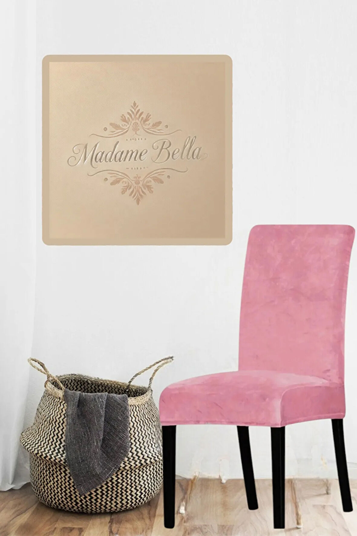 Pudra Ipek Kadife Esnek Lastikli Sandalye Kılıfı Sandalye Örtüsü 1 Adet 45x45x60 Boyutunda