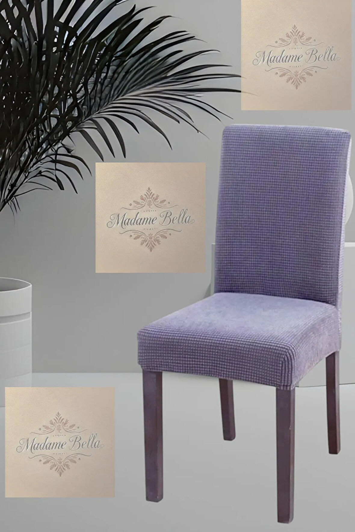 1 Adet Kare Desen Koyu Gri Sandalye Kılıfı, Lastkli Tüylenmz Yıkanbilir 45x45x60 Ölç Sandalye Örtsü