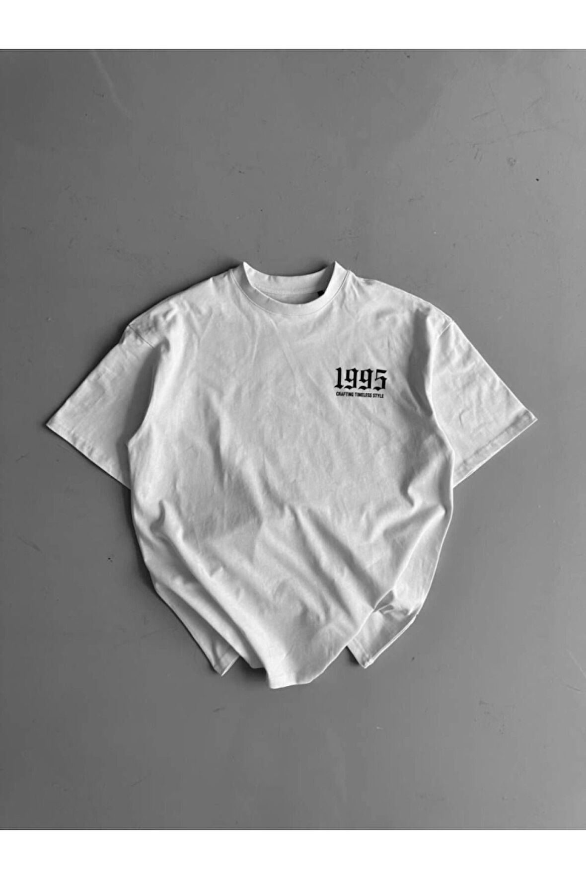 Aydoganticaret44 Baskılı Oversize Bisiklet Yaka T-shirt - Beyaz