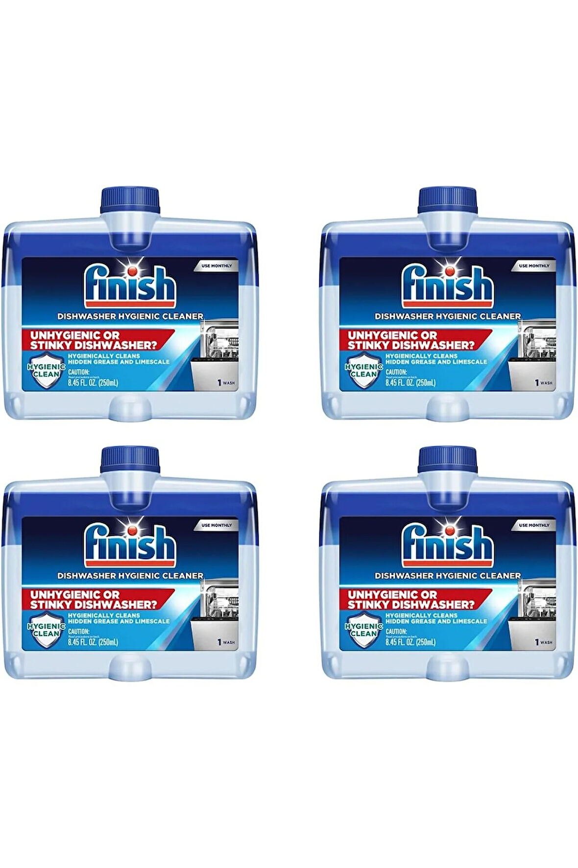 Bulaşık Makinesi Temizleyici 8.45 fl Şişe Yağ ve Kireçle Mücadele İçin Çift Etkili (4'lü Paket)