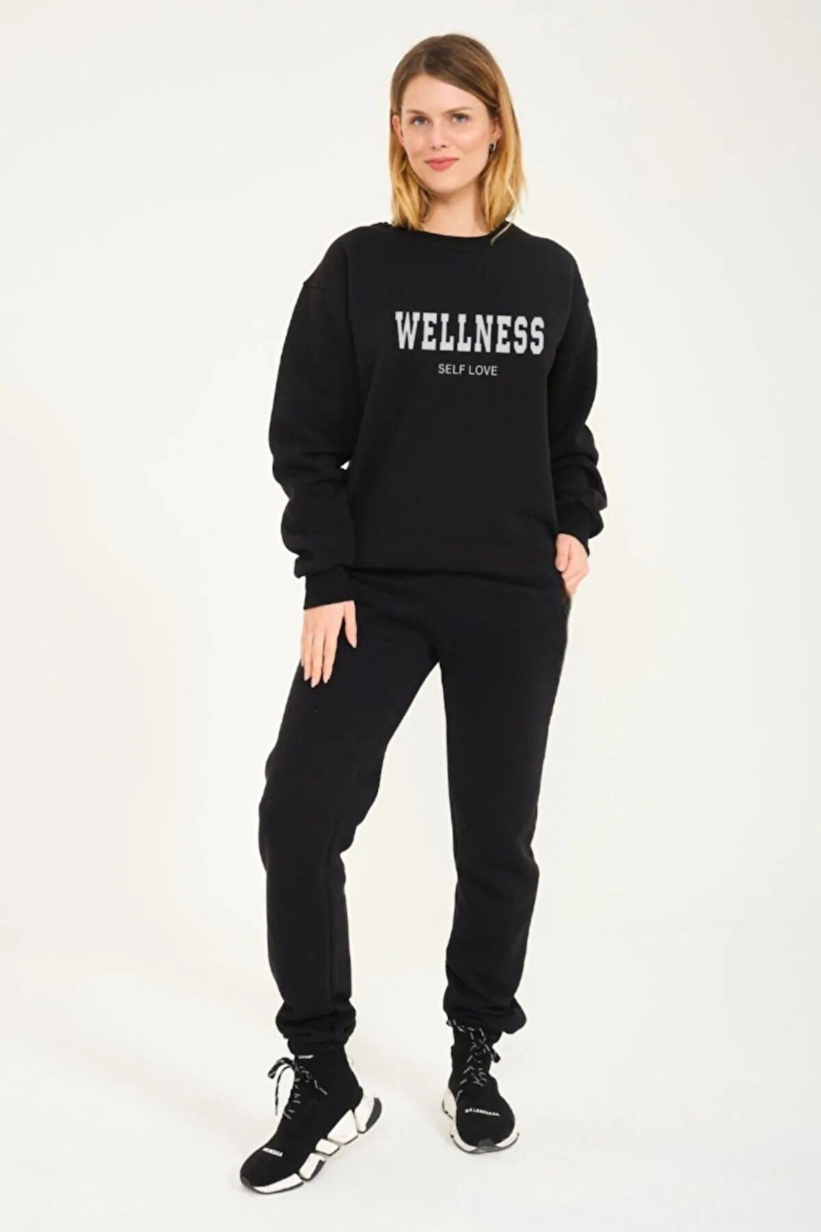 3 Iplık Eşofman Takımı Sweatshirt Jogger - Baskılı Oversize Şardonlu Kapüşonlu