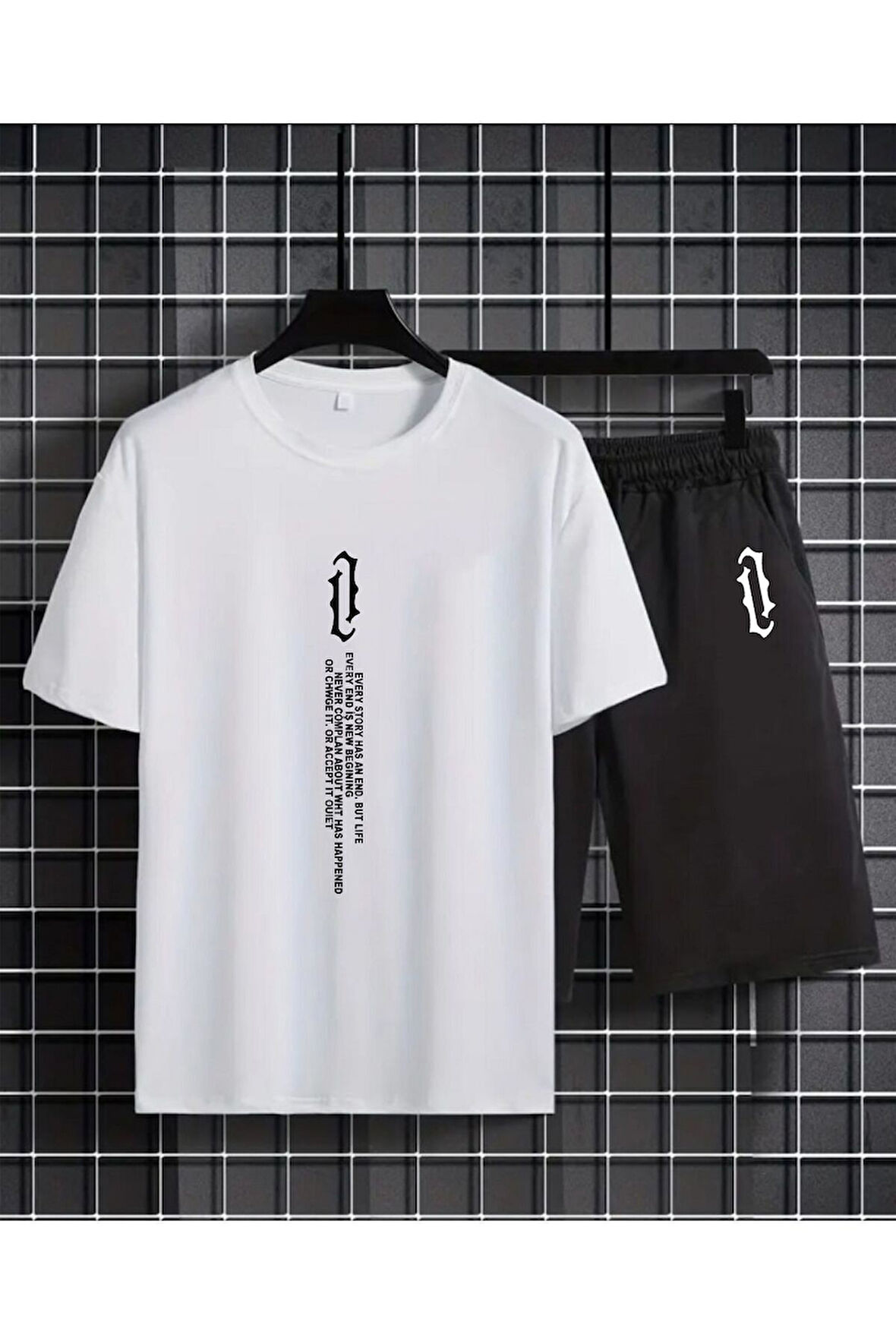 DİKEY BASKLI Oversize alt üst Takımı(T-shirt - şort)