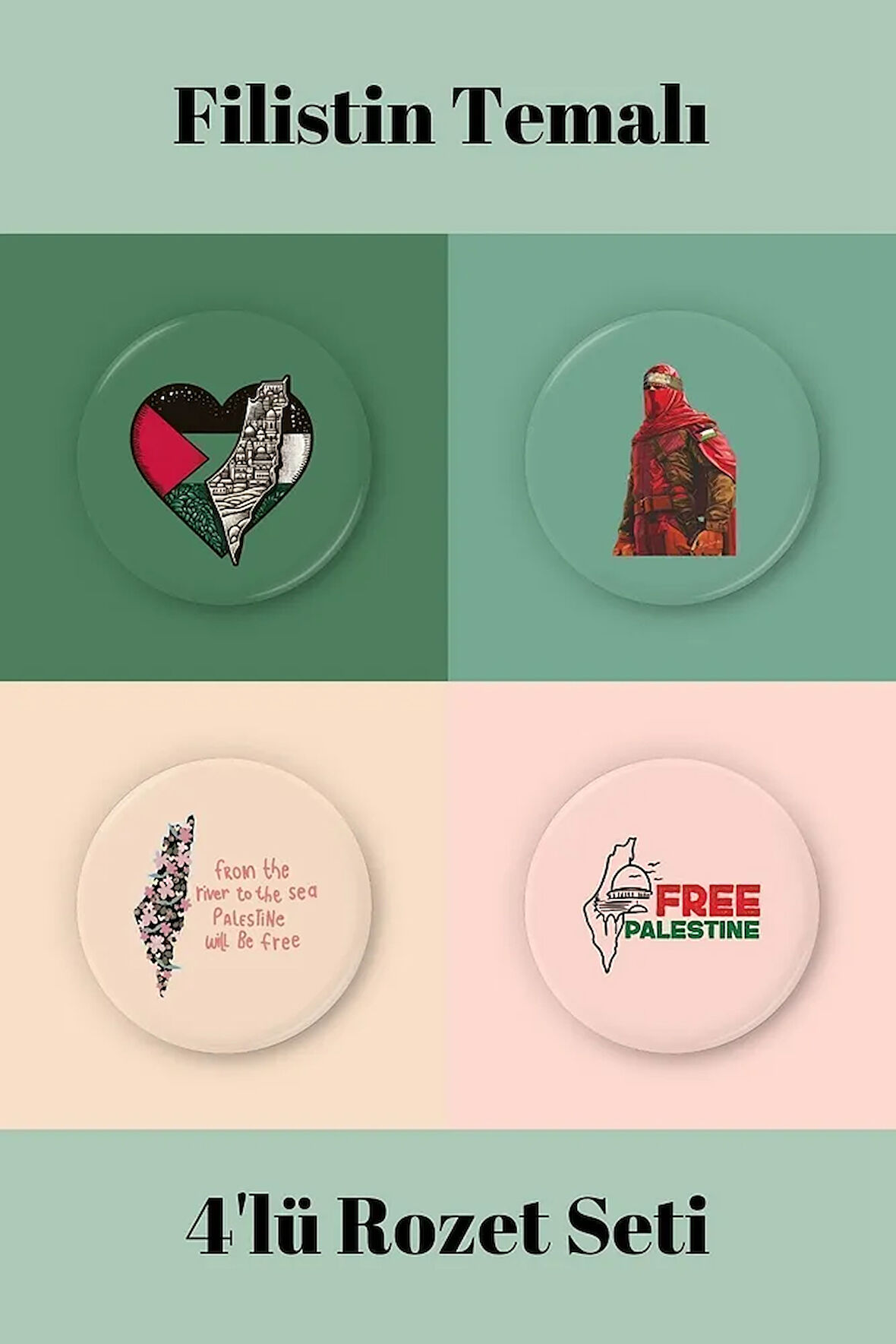 Filistin Temalı 4'lü Rozet Seti-3