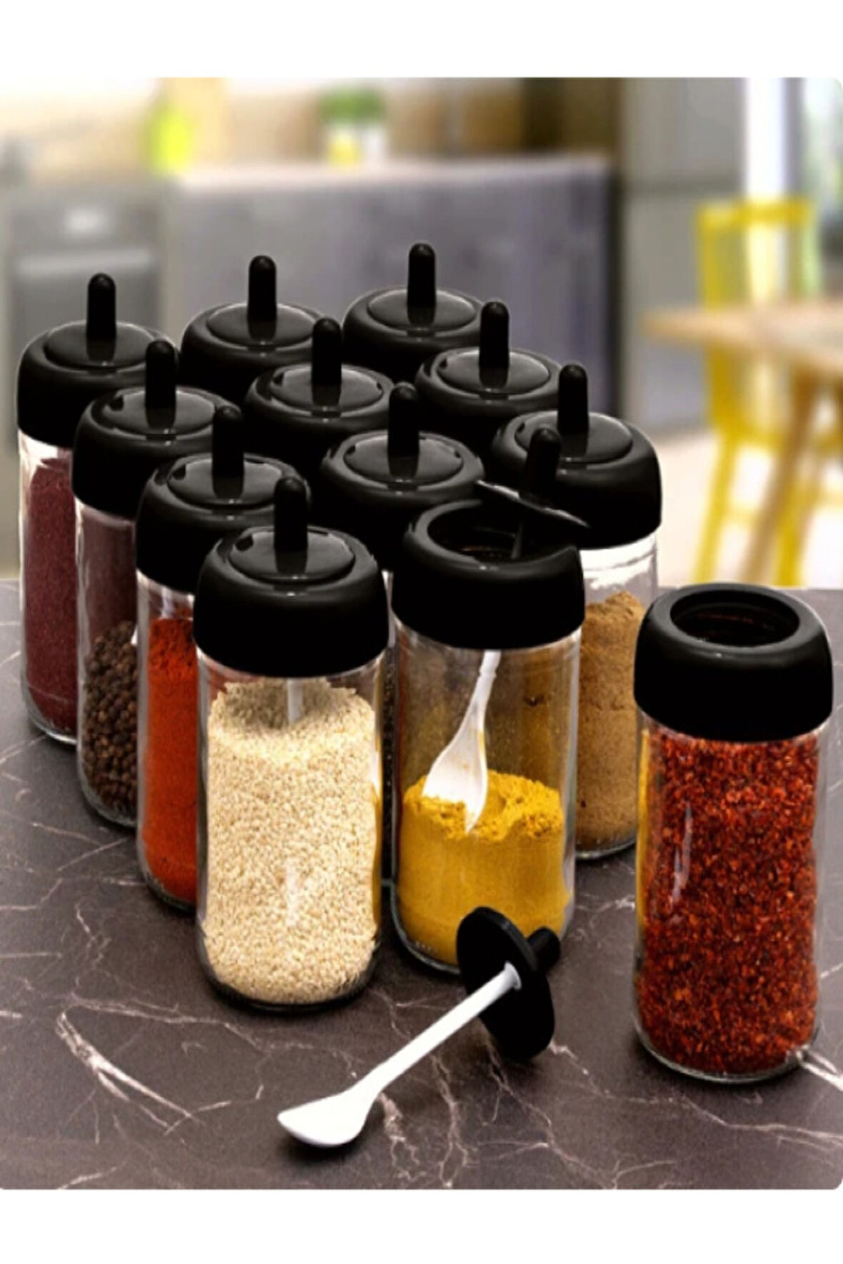 Kendinden Kaşıklı Baharatlik Seti (2'li) Cam Kavanoz 300 Ml