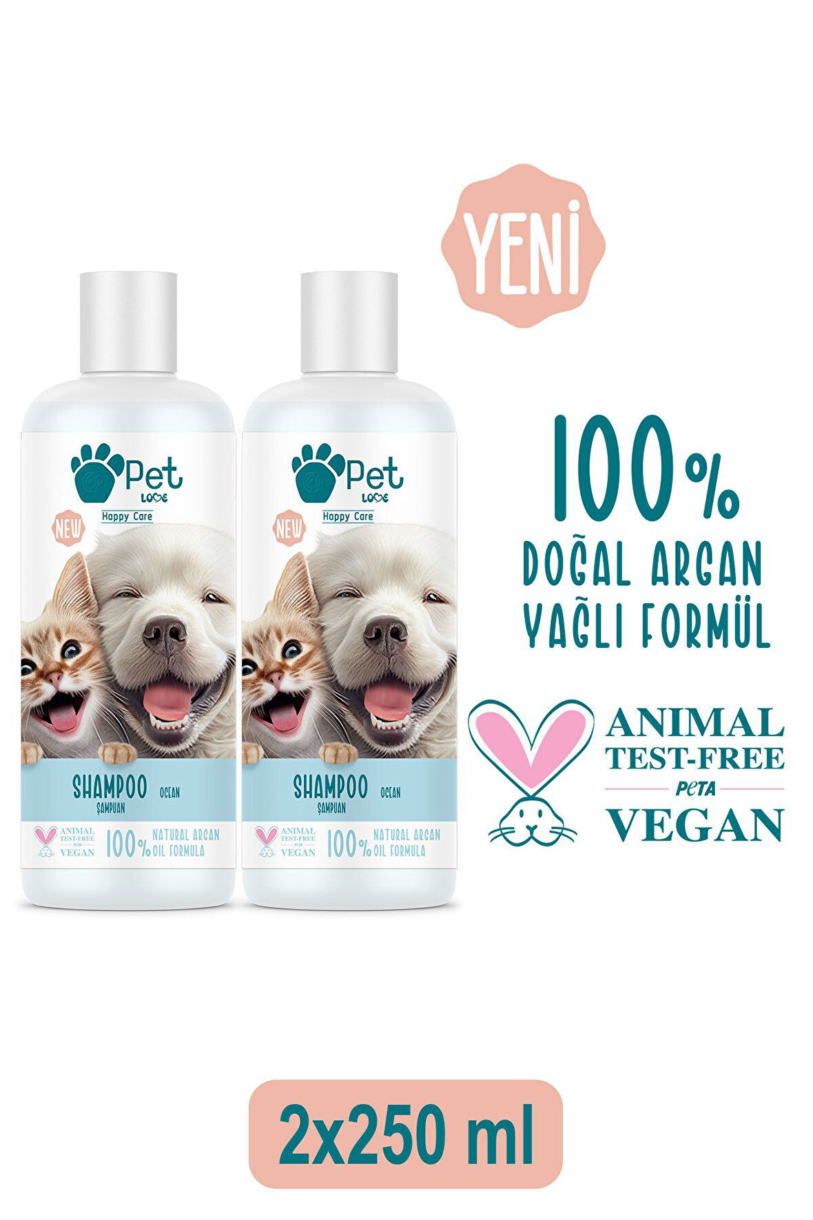 Kediler Ve Köpekler Için Şampuan Okyanus 2x250 ml 100% Doğal Argan Yağlı