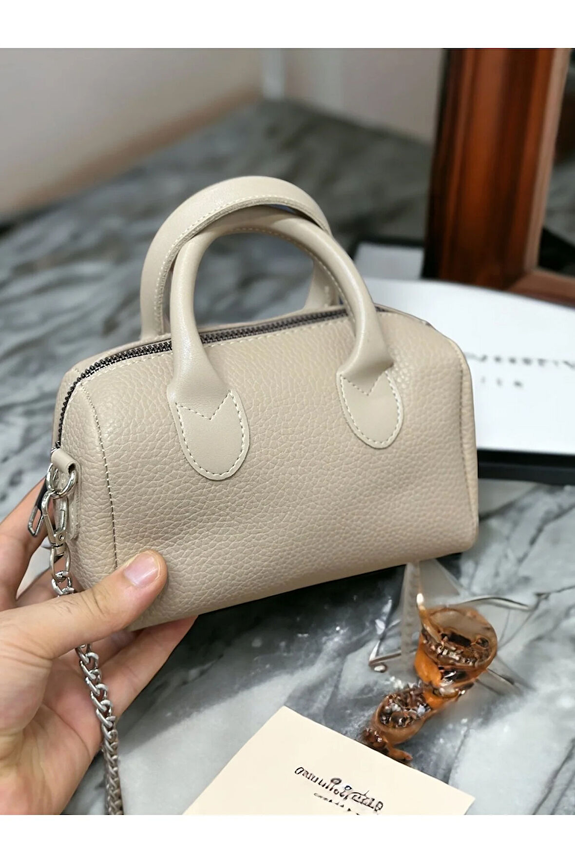 Mini şık özel yapım zincir askılı dilek çanta