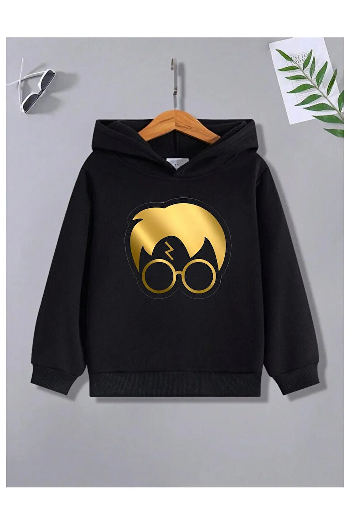 Çocuk Tasarım Harry Potter GoldBaskılı Kapüşonlu Sweatshirt Pamuklu