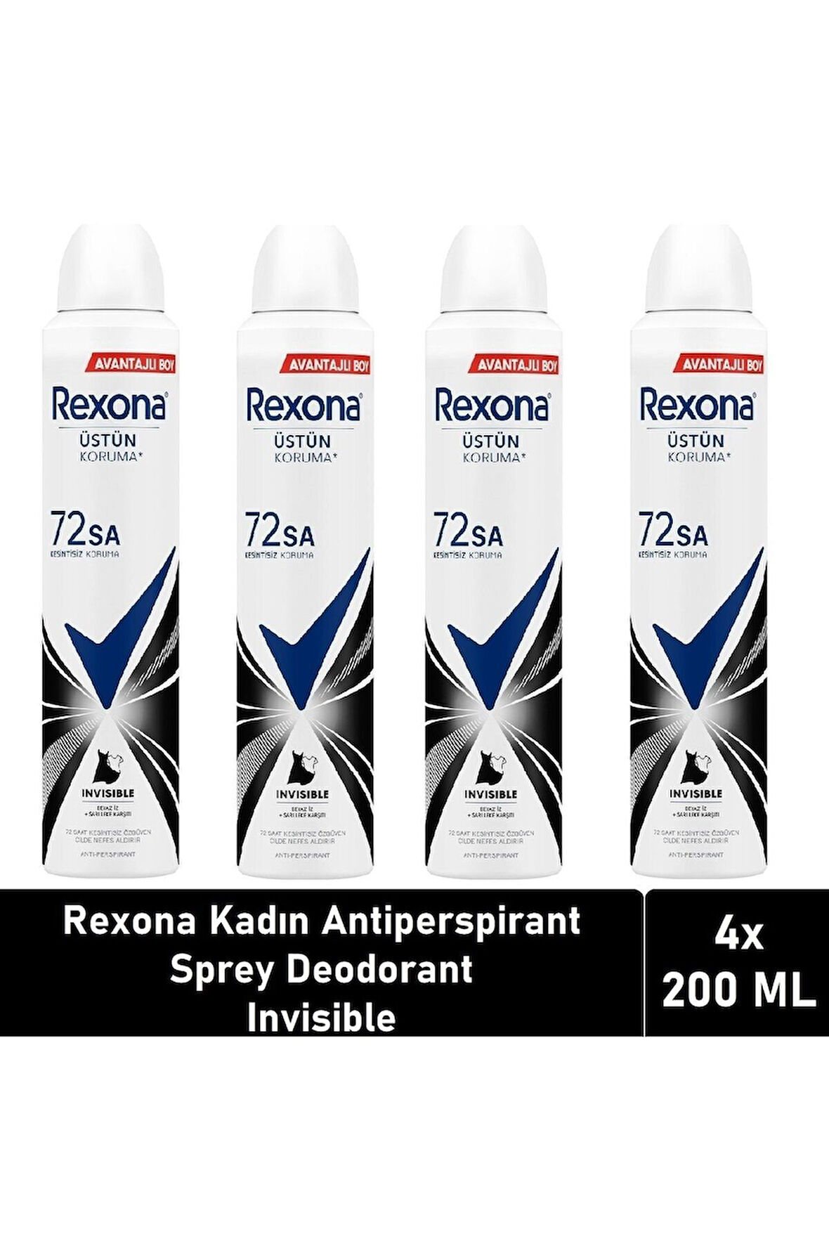 Rexona Invisible Black&White Kadın Sprey Deodorant 4 x 200 ML