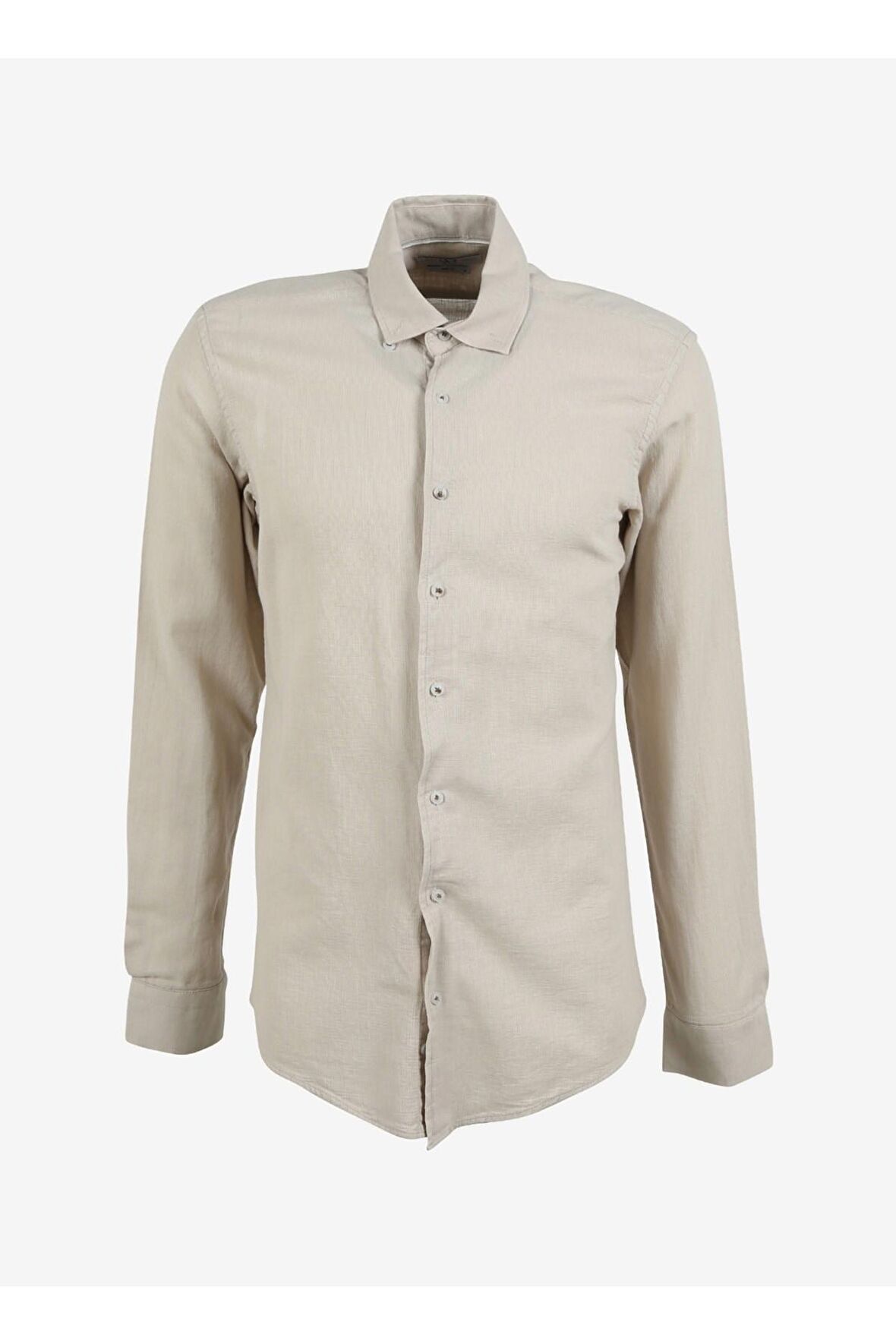 Süvari Slim Fit Düğmeli Yaka Düz Bej Erkek Gömlek Gm1008400239
