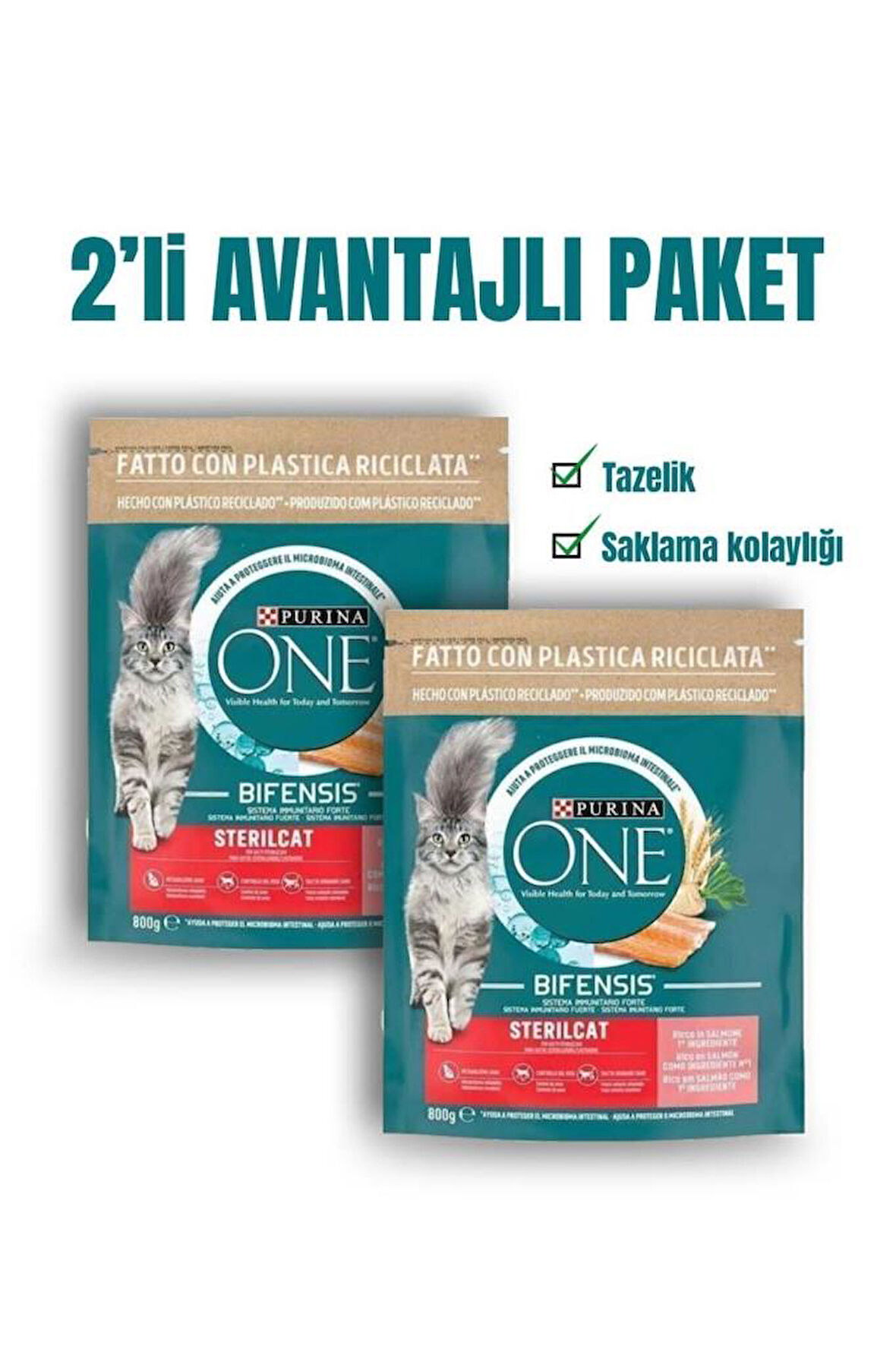 Purina One Somonlu Kısırlaştırılmış Yetişkin Kedi Maması 1.6 Kg (800 GR X 2 ADET)