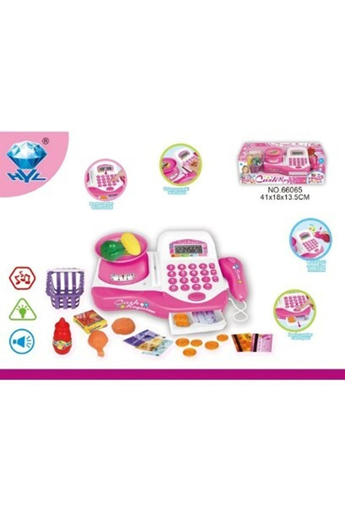 Terazili Sesli Işıklı Market Kasa Seti Orta Boy Yazar Kasa Aksesuarlı