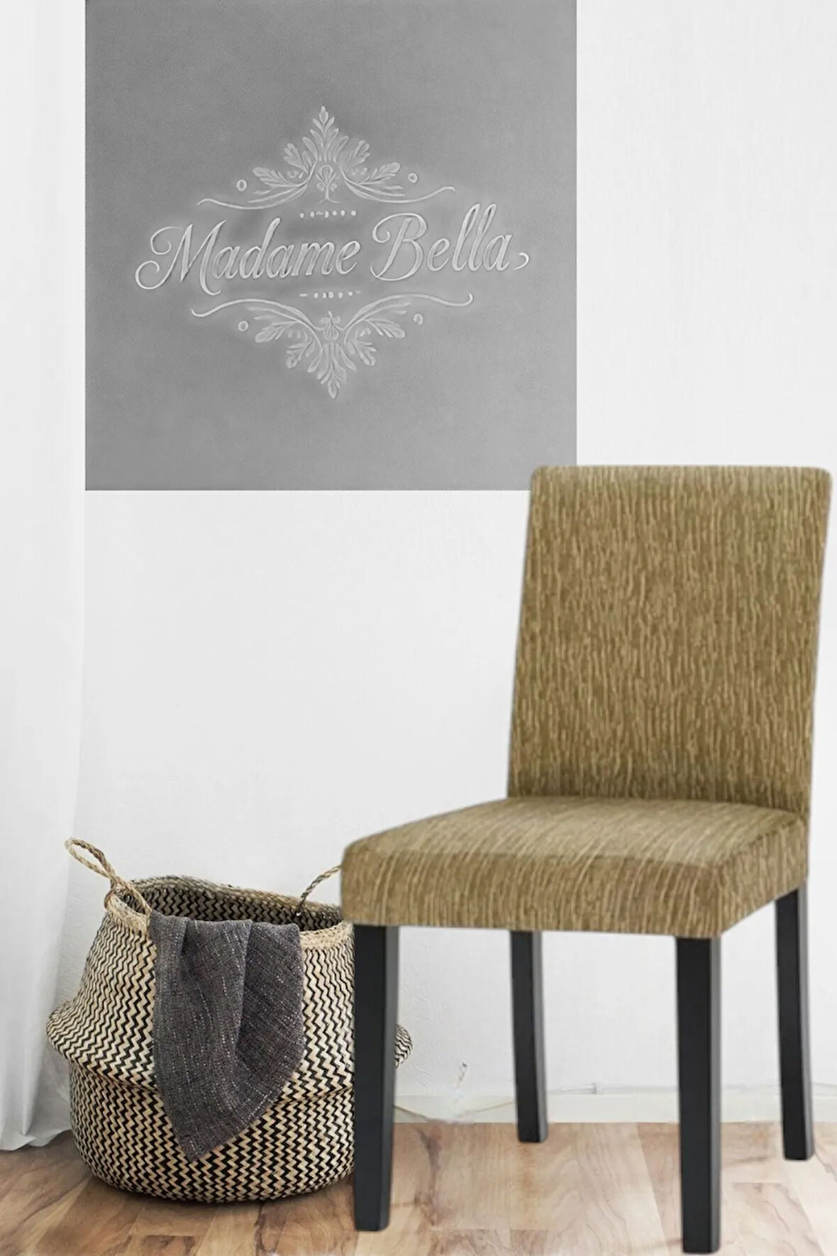 Vizon Çubuk desen jakarlı esnek yıkanabilir lastikli 1 Adet 45x45x60 Boyutunda sandalye kılıfı