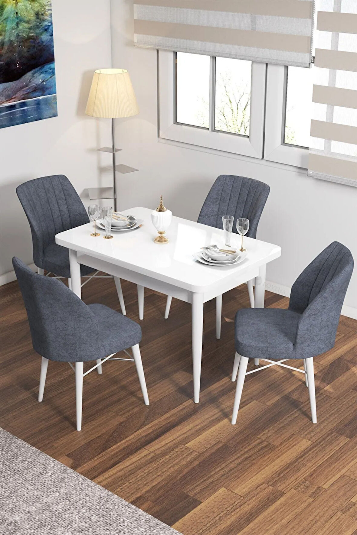 Lera Beyaz 80x132 MDF Sabit Mutfak Masası Takımı 4  Sandalye