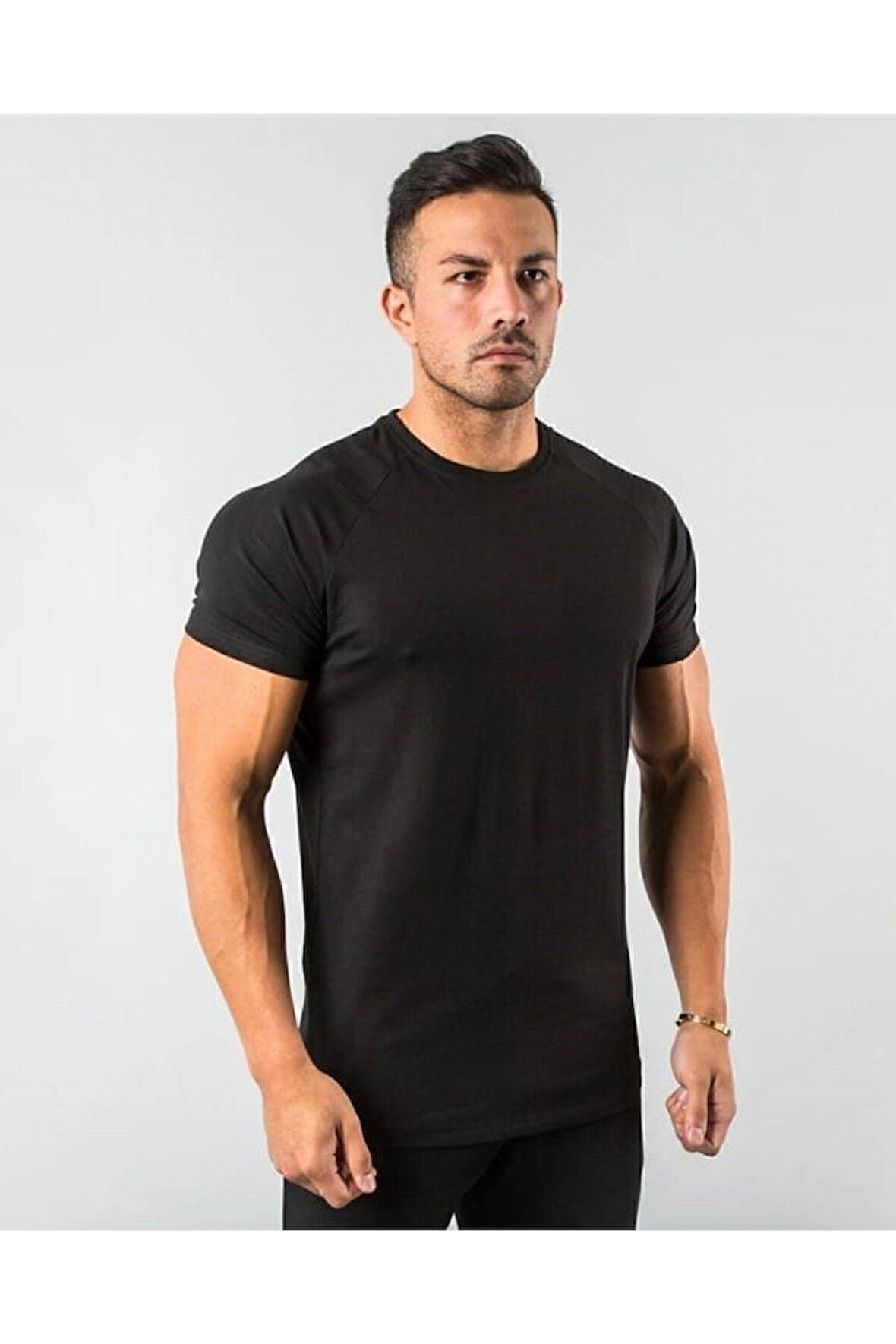 Erkek Siyah  Basic Pamuk Bisiklet Yaka T-shirt