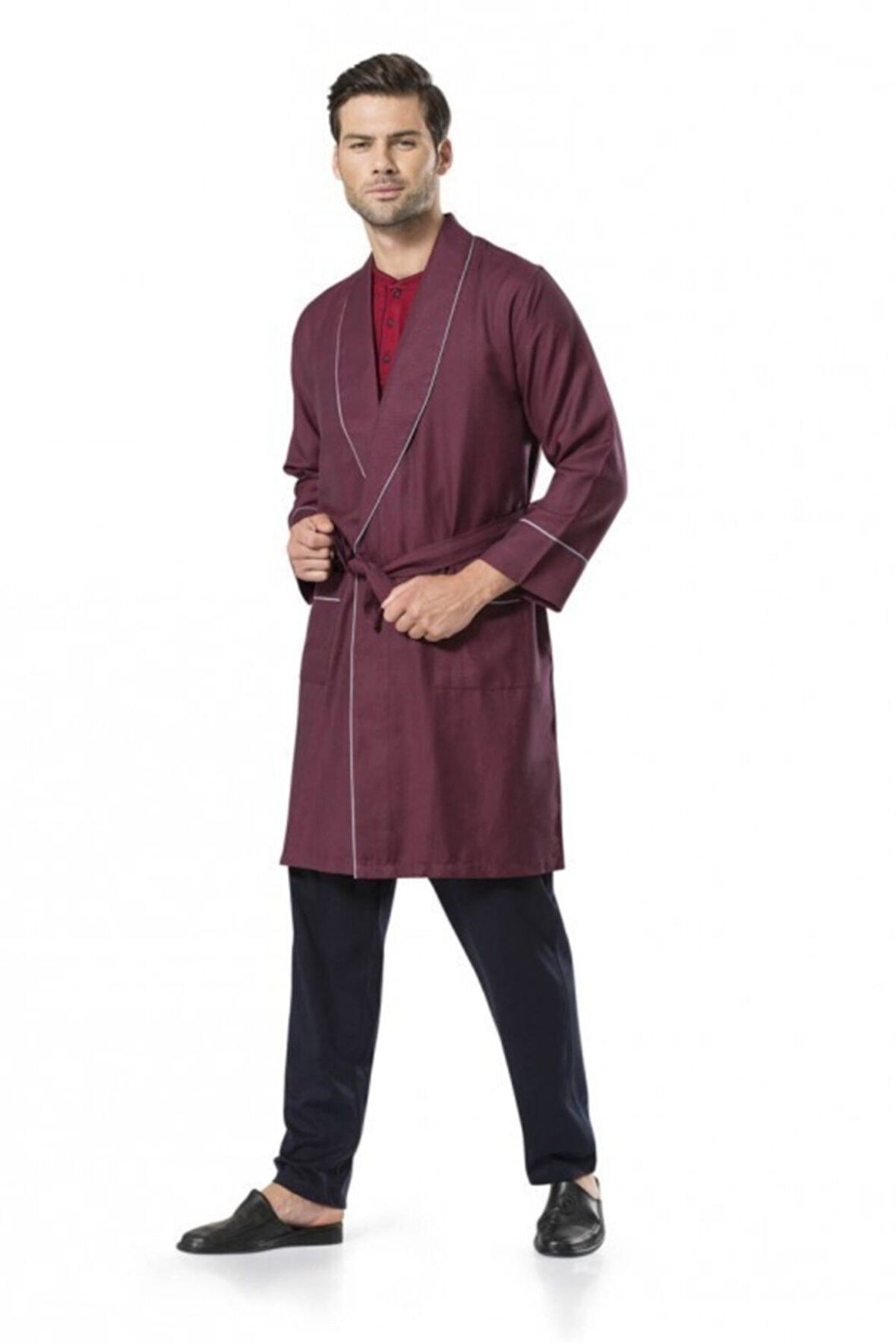 Erkek Bordo Şortlu Pijama Takımı