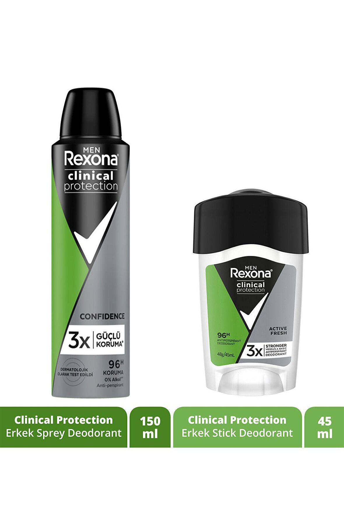 Rexona Men Clinical Protection Erkek Sprey Deodorant 150 ml + Erkek Stick Deodorant 45 ml