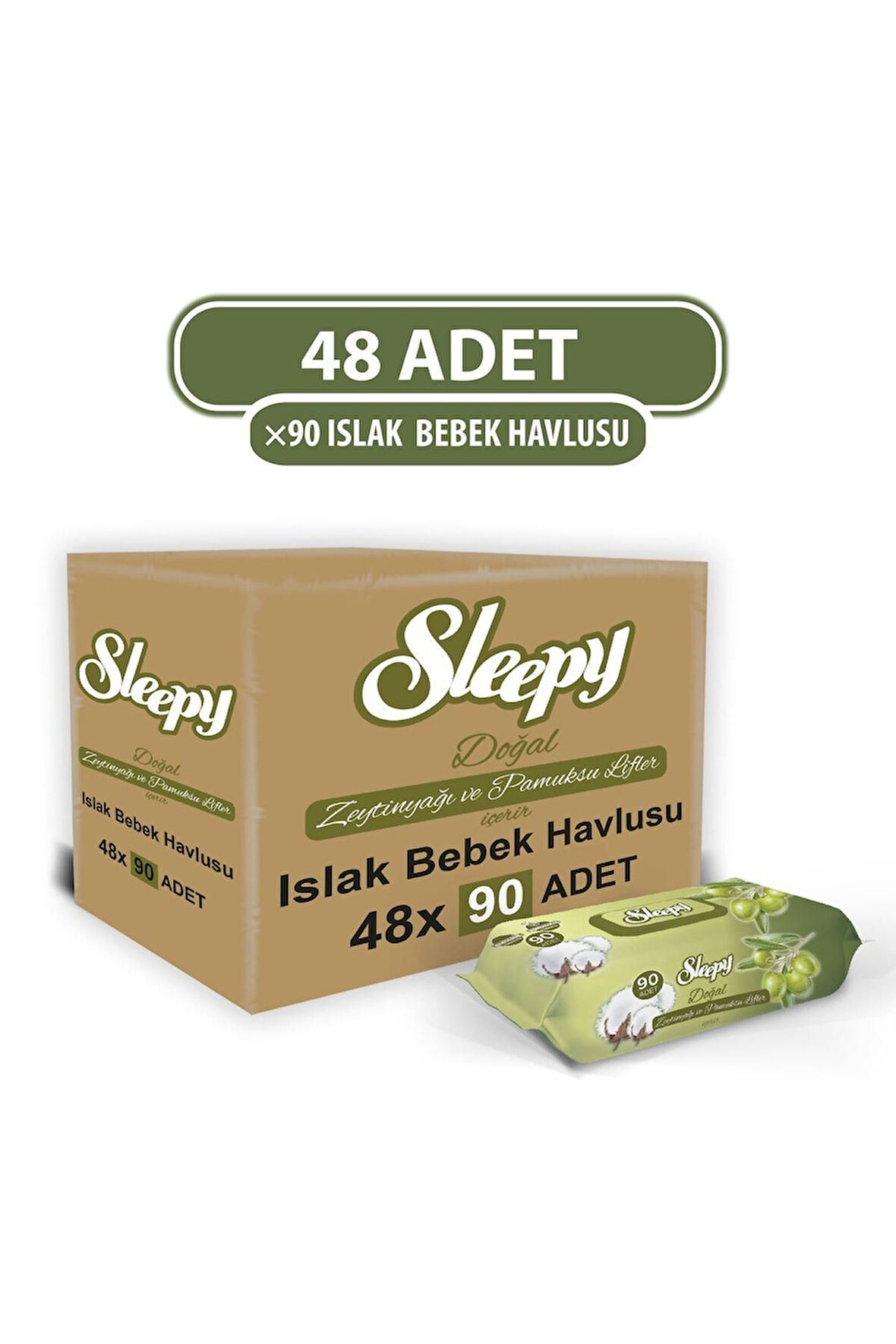 Sleepy Doğal Zeytinyağı Ve Pamuksu Lifler Islak Mendil 48 x 90'lı 