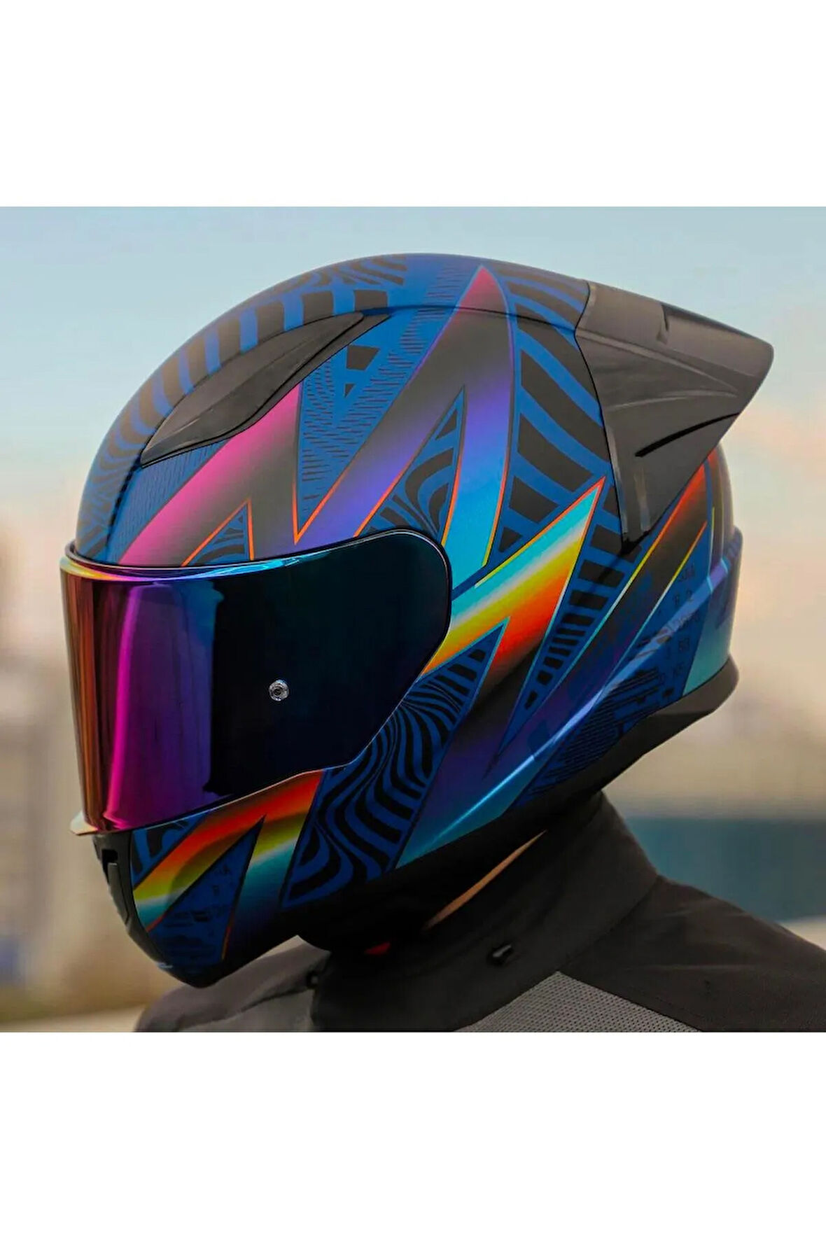 Rapid 2 Optik Race Full Face Motosiklet Kaskı Yarış Spoiler Şeffaf Gökkuşağı Vizörlü