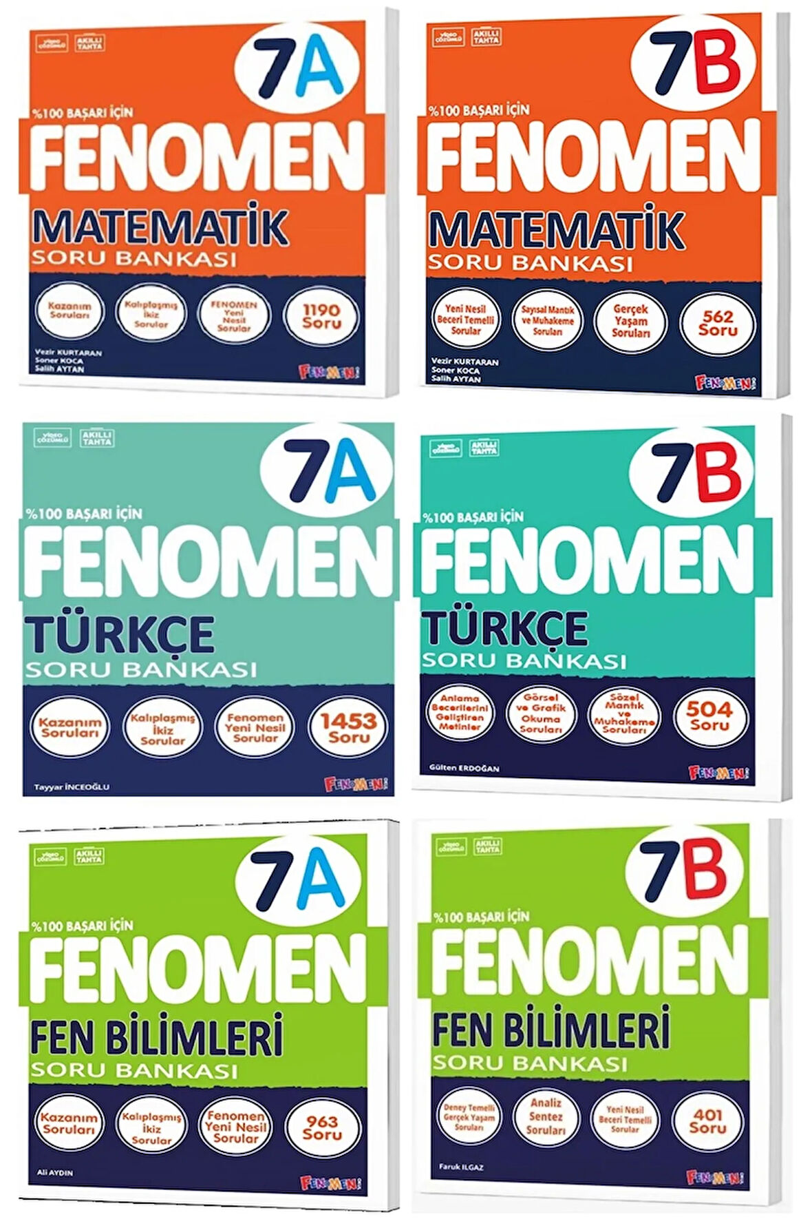 Fenomen Okul 2025 7. Sınıf Matematik + Türkçe + Fen A + B Serisi Soru Seti 6 Kitap