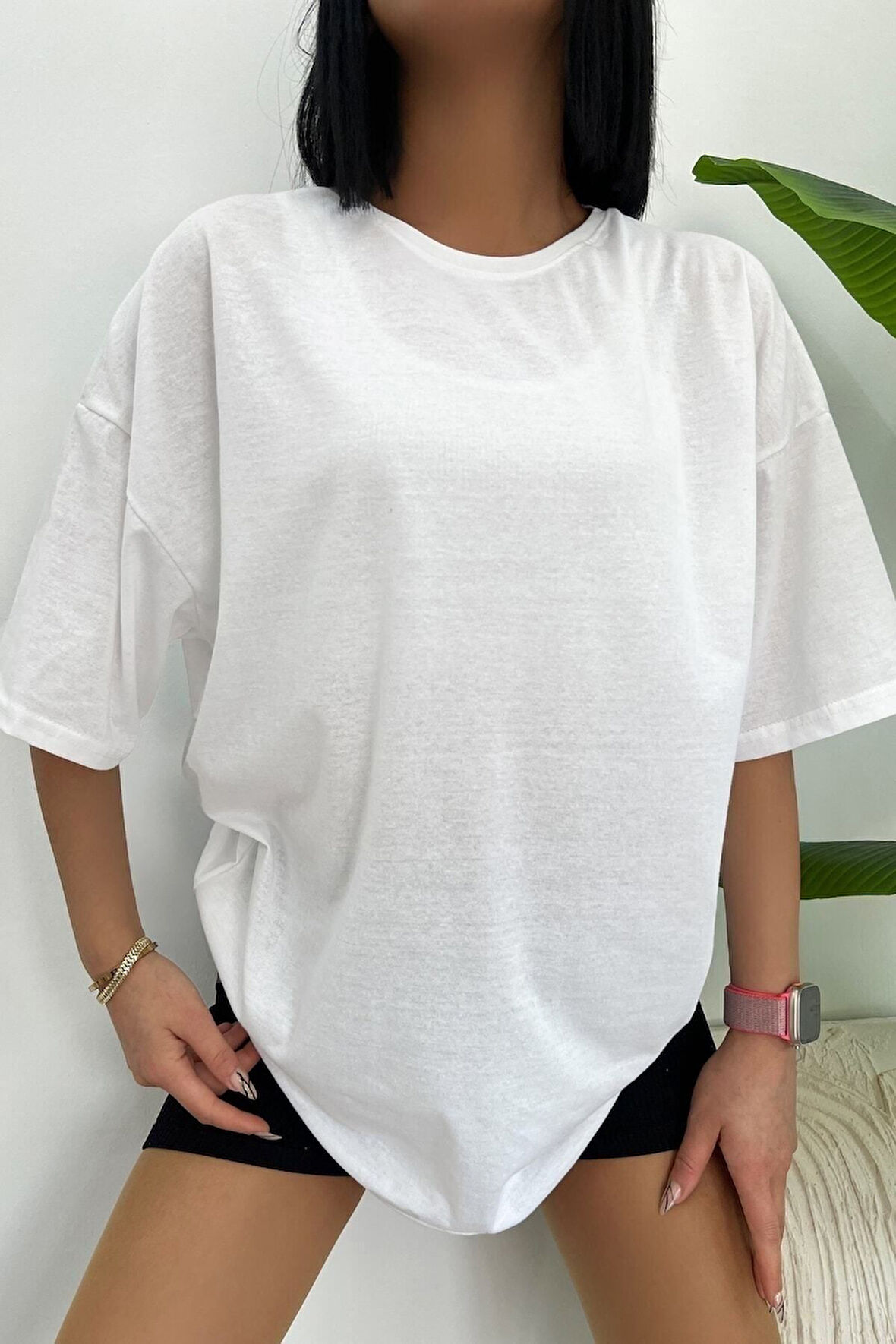 Unisex Pamuk Bisiklet Yaka  Oversize T-shirt