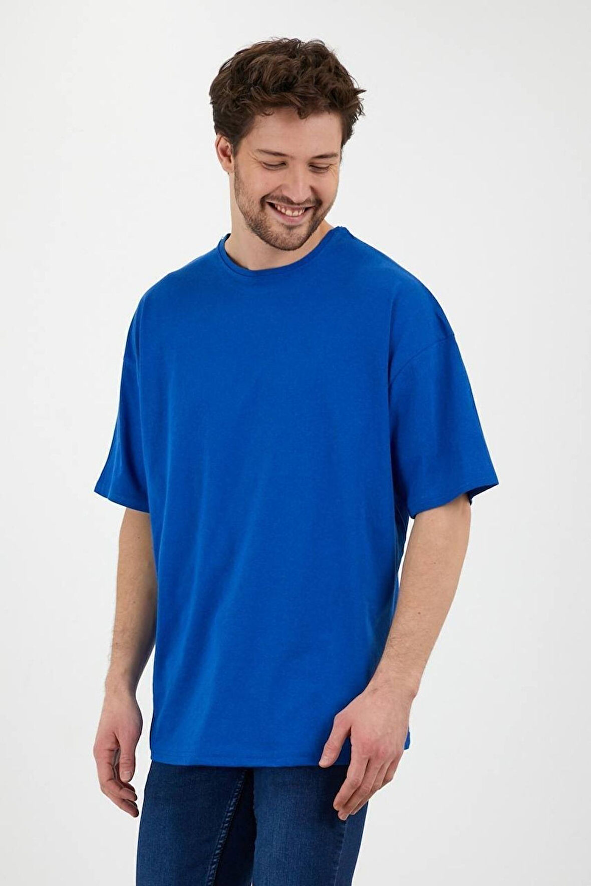 Unisex Pamuklu Turuncu Bisiklet Yaka Oversize T-shirt