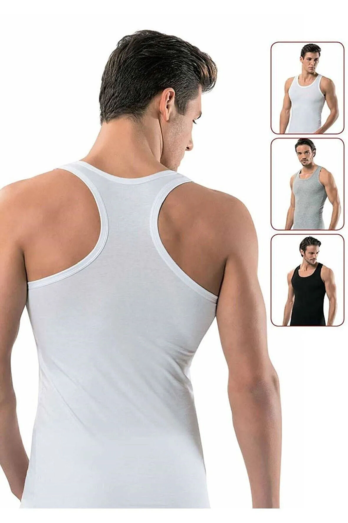 Erkek Arkası Çapraz Spor Atlet Siyah Beyaz Gri Karışık 6'lı Paket 0058