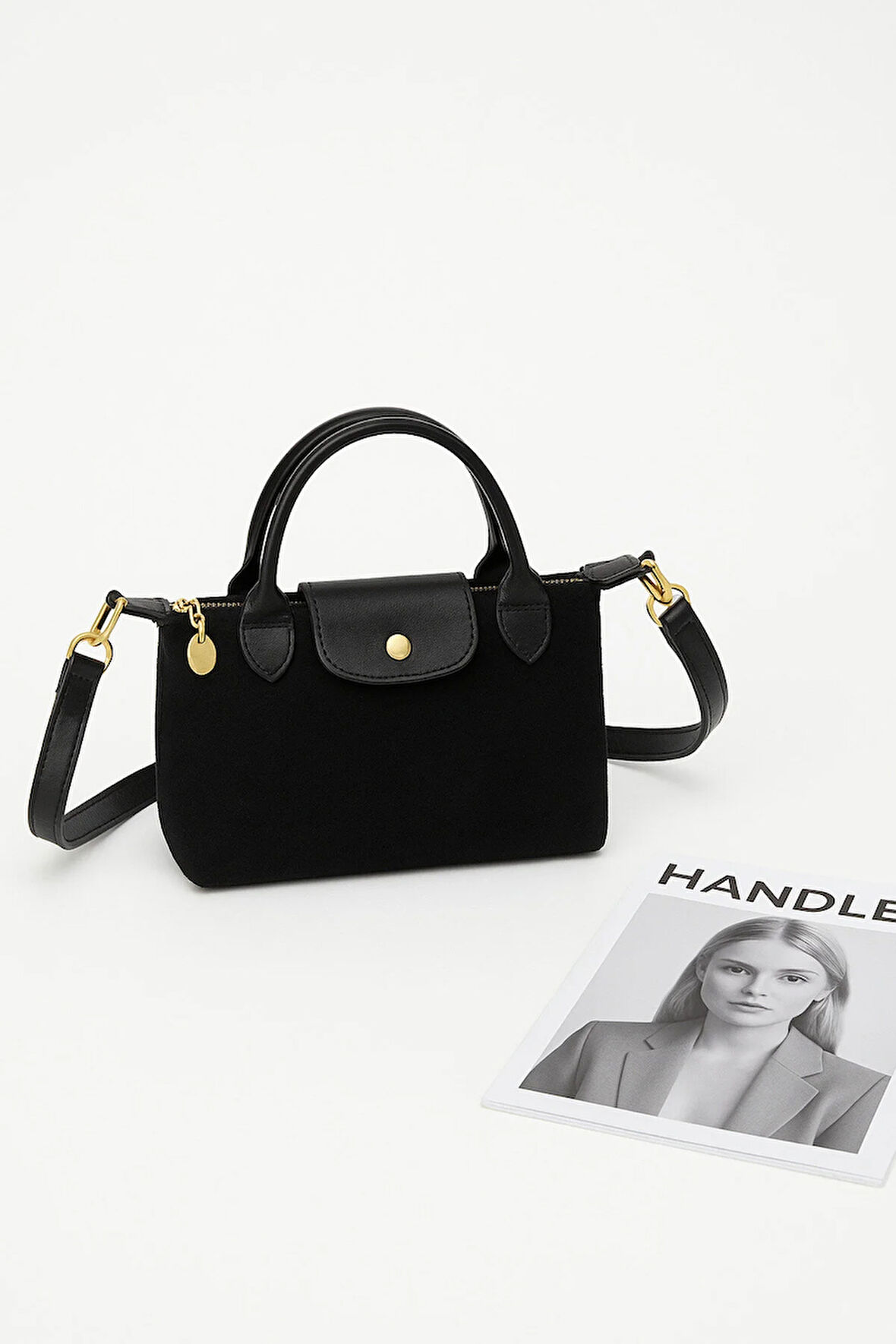 Lilyana – Deri Detaylı Süet El ve Omuz Çantası