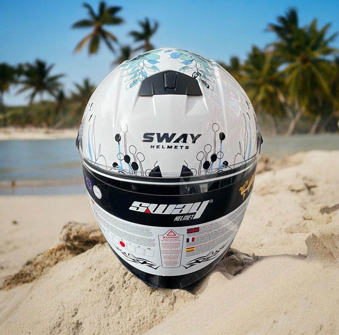 Sway 715 Şeffaf Vizörlü Yarım Motosiklet Scooter Kaskı M Beden Iris White Blue