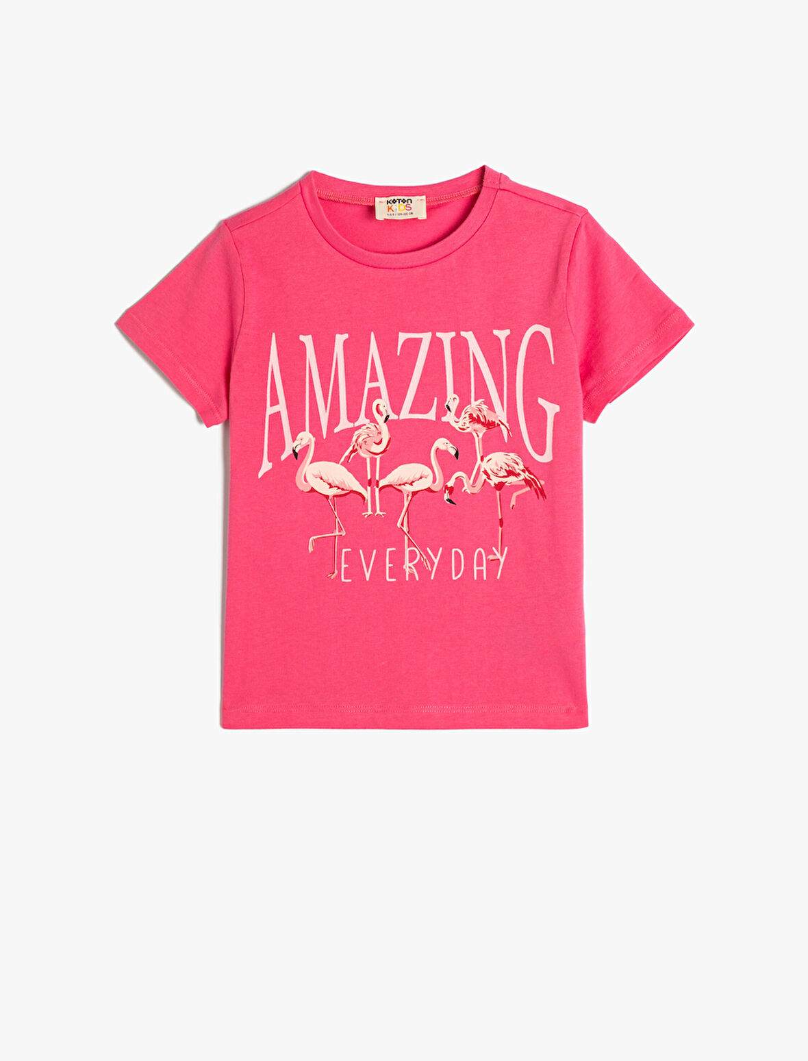 Kız Çocuk Flamingo Baskılı Kısa Kollu Bisiklet Yaka Pamuklu