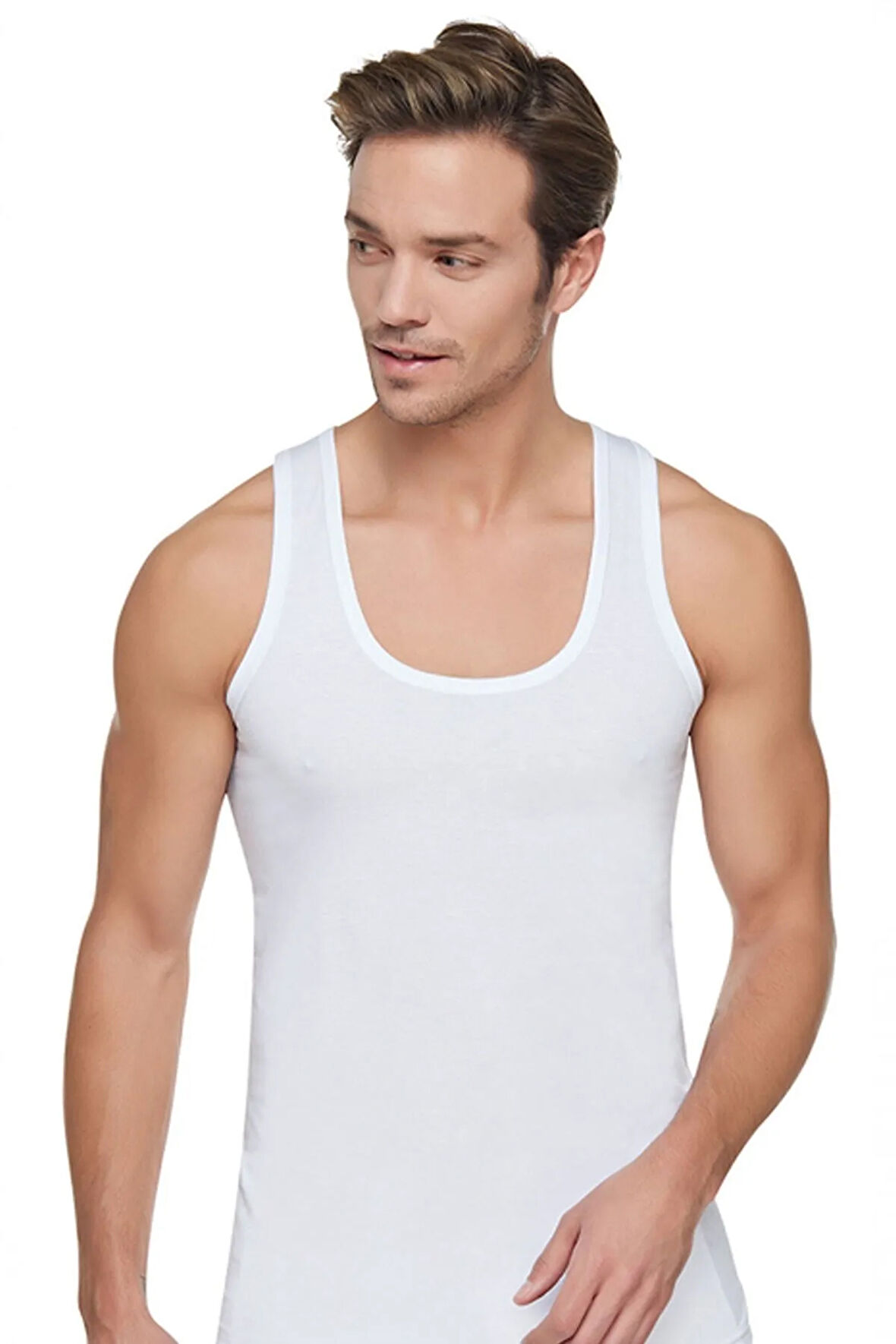 Erkek Beyaz 3'Lü Paket Pamuklu Penye Özel Üretim Atlet