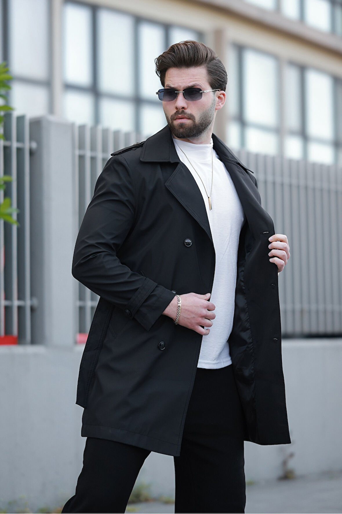 ERKEK PREMİUM APOLETLİ DERİ TRENÇKOT & PARDESÜ