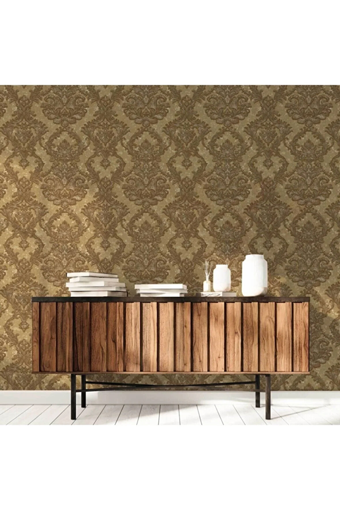 Seyyah 1303-4 Zengin Damask Desenli Duvar Kağıdı (kahverengi)