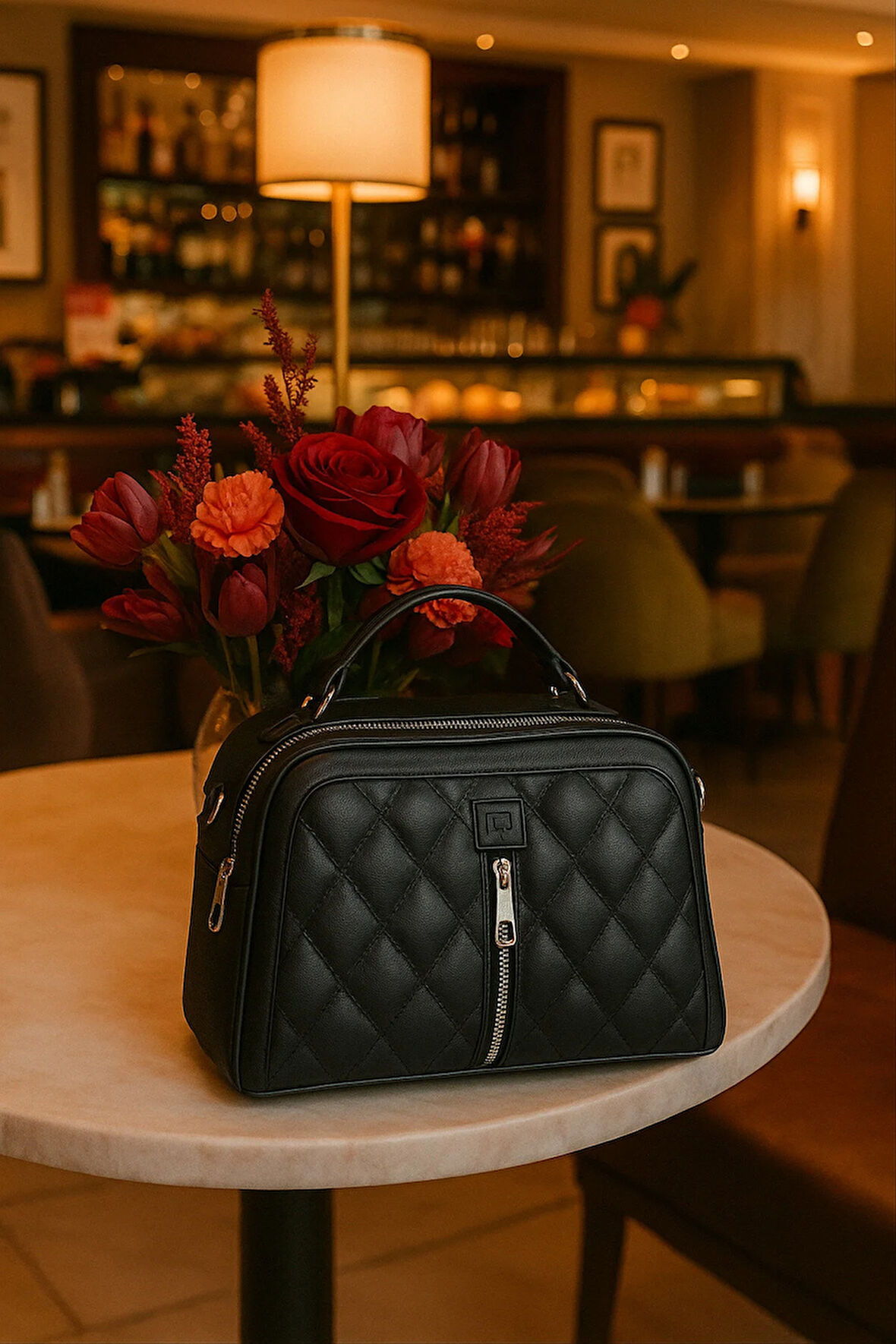 Lüks Kapitone Deri Omuz Çantası – Metal Detaylı Şık Model