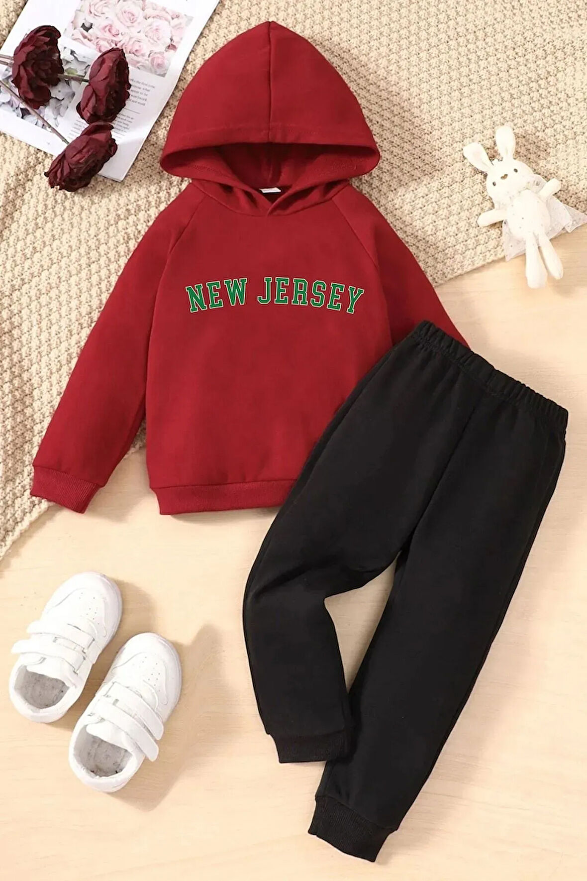 NEWJERSEY BASKILI ( KKIRMIZI ) SİYAH ÇOCUK TAKIMI