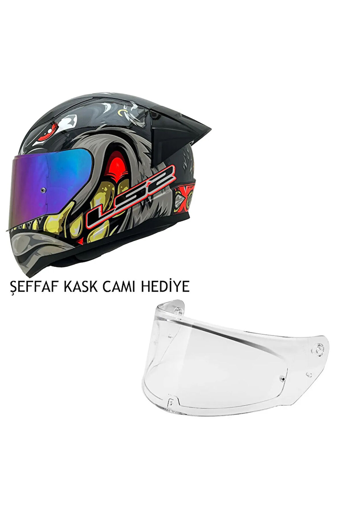 RAPID 2 SPOX GRİ-KIRMIZI KASK ŞEFFAF KASK CAMI HEDİYELİ