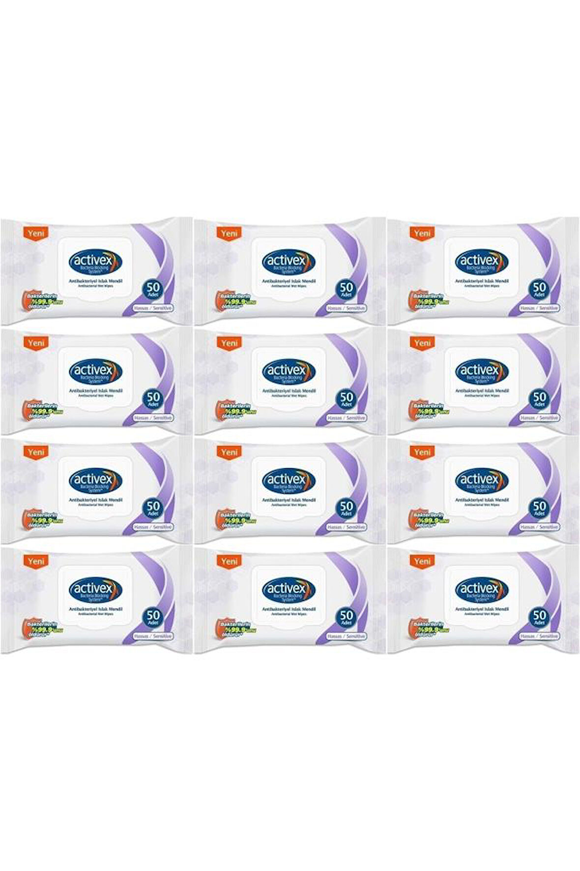 Activex Islak Havlu Mendil Hassas 50 Yaprak 12 Li Set (600 Yaprak) Plastik Kapaklı