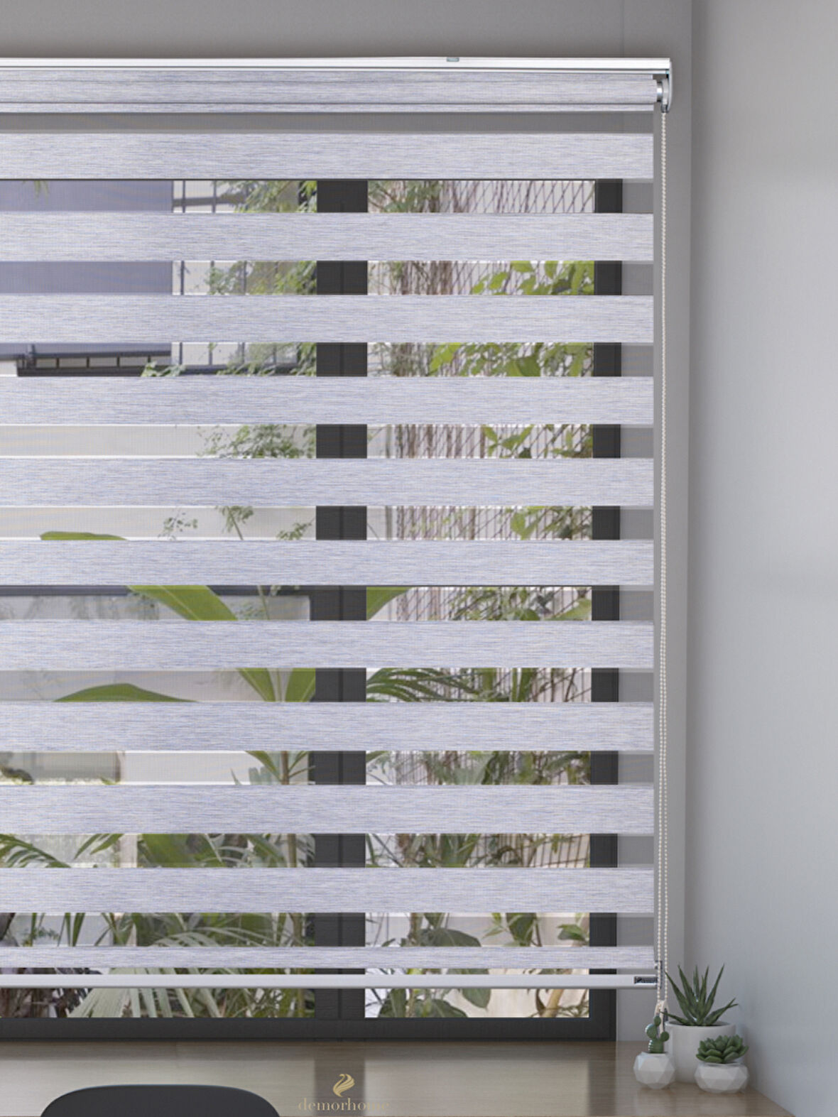 Demor Home Açık Gri Rengi Yüksek Kalite Bambu Zebra, Mekanize Perde