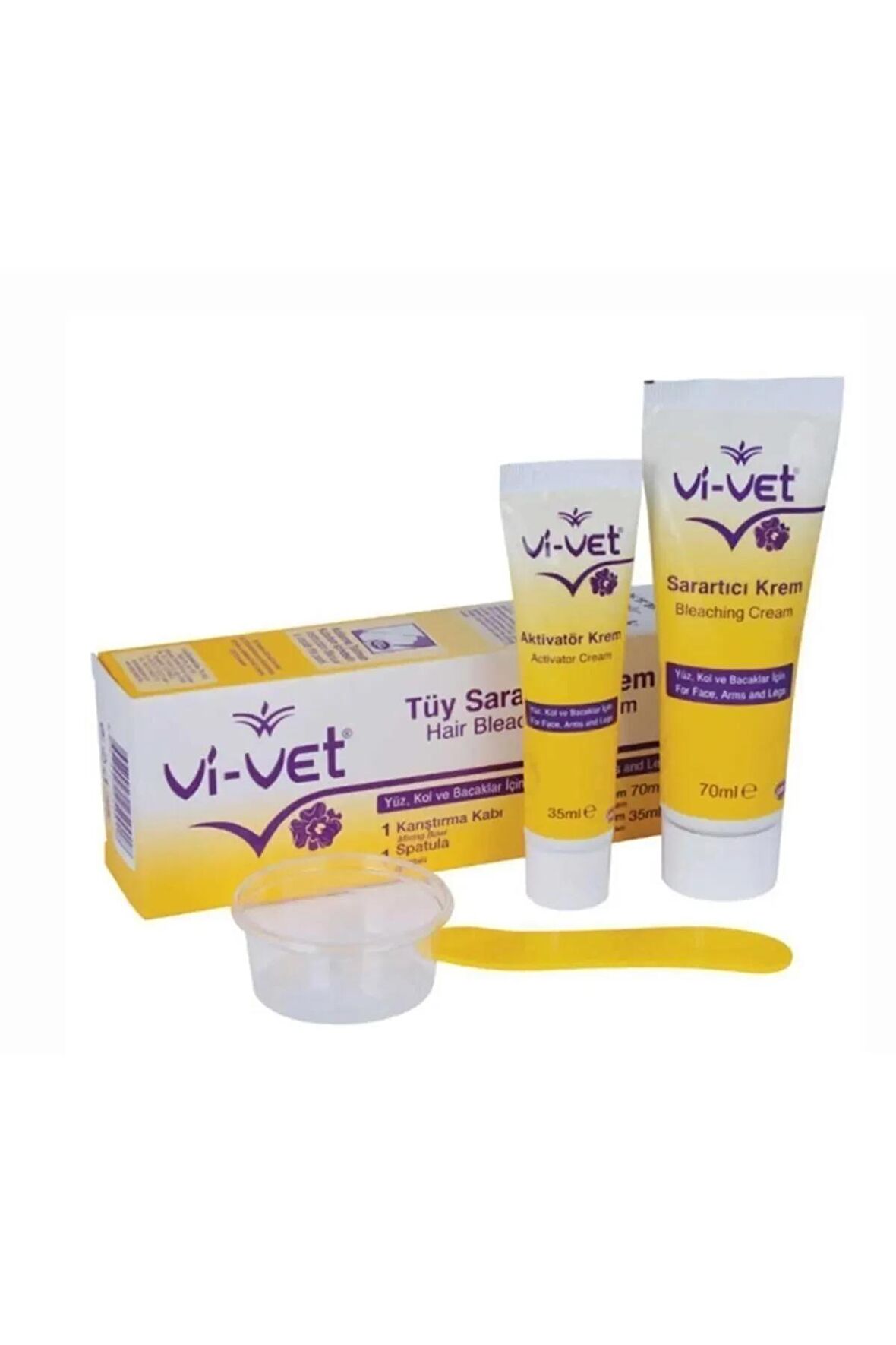 Vi vet Tüy Sarartıcı Krem 3lü Set Aktivatör Krem 35 Ml + Tüy Sarartıcı Krem 70 Ml + Karıştırma Kabı