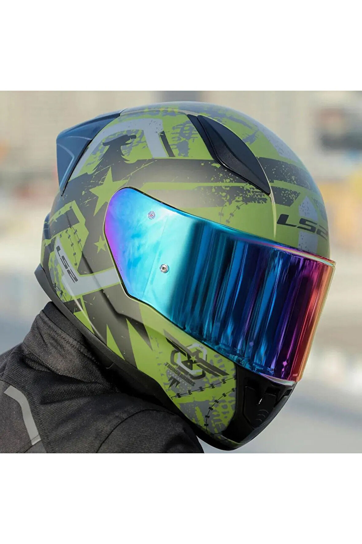 Rapid 2 Thunder Birds Race Full Face Motosiklet Kaskı Yarış Spoiler Şeffaf Gökkuşağı Vizörl