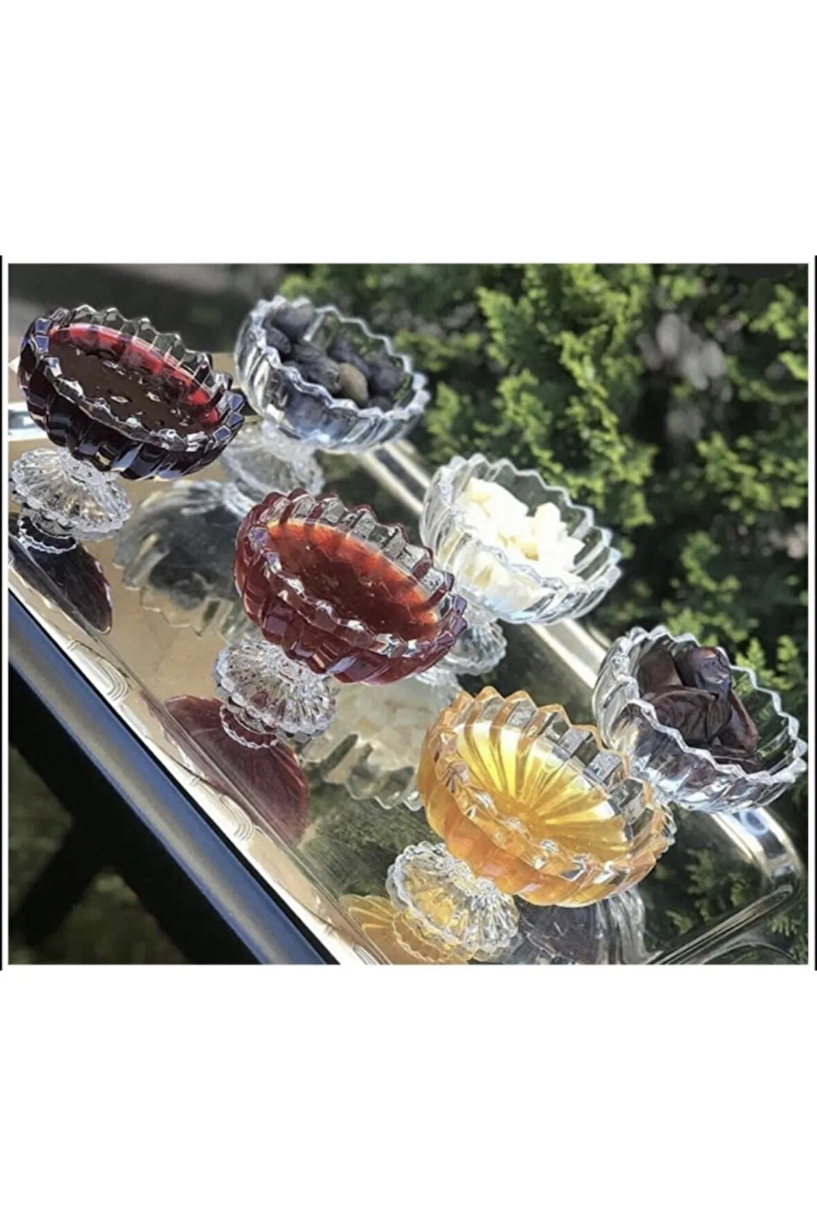 6’lı Kristal Cam Ayaklı Şekerlik Lokumluk Kup-dondurma Kasesi