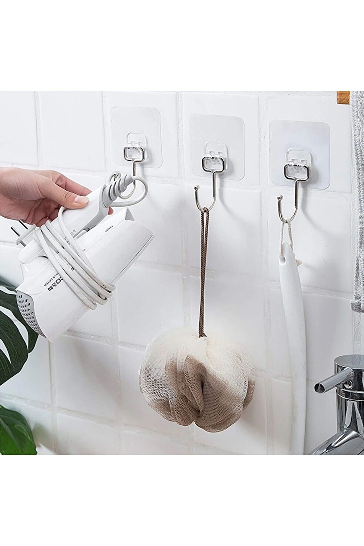 Krom Güçlü Yapışkanlı Kanca Yapışkanlı Askılar, Mutfak Banyo Ev Ofis Askısı 1 Adet