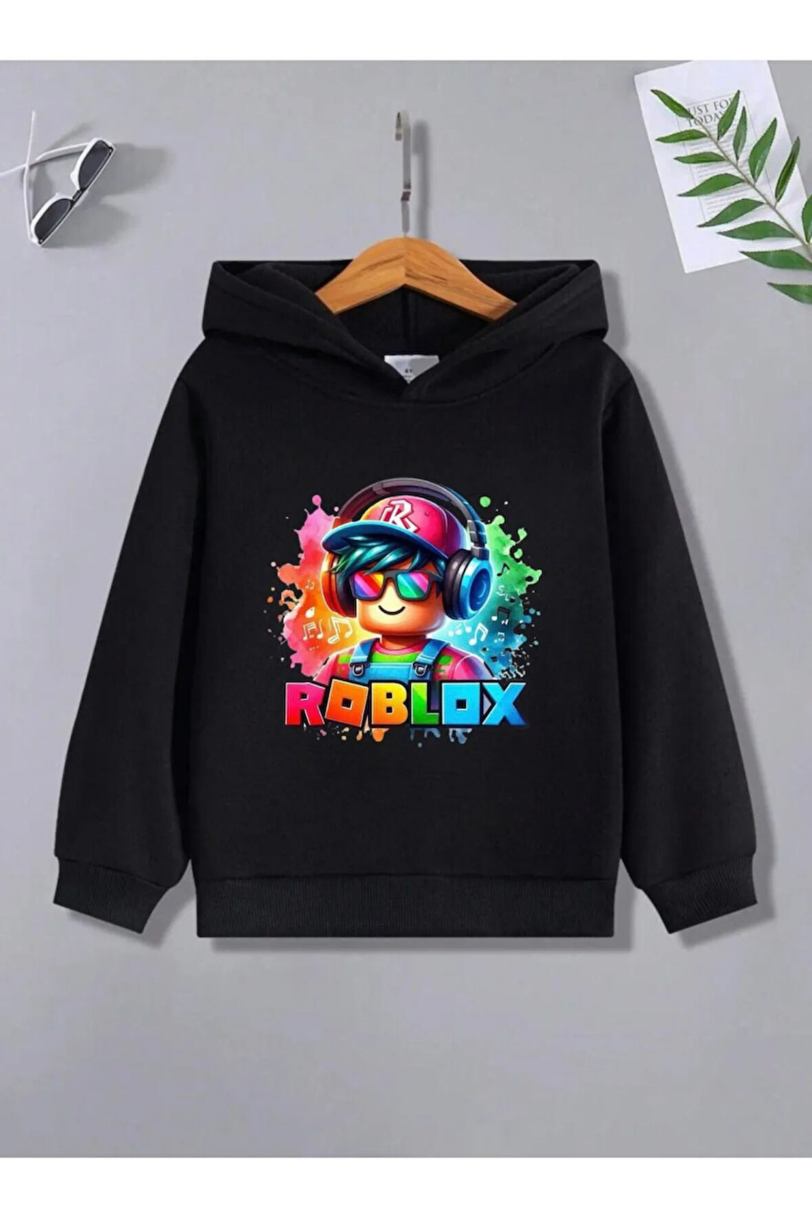 Çocuk Tasarım Roblox Baskılı Kapüşonlu Sweatshirt Pamuklu