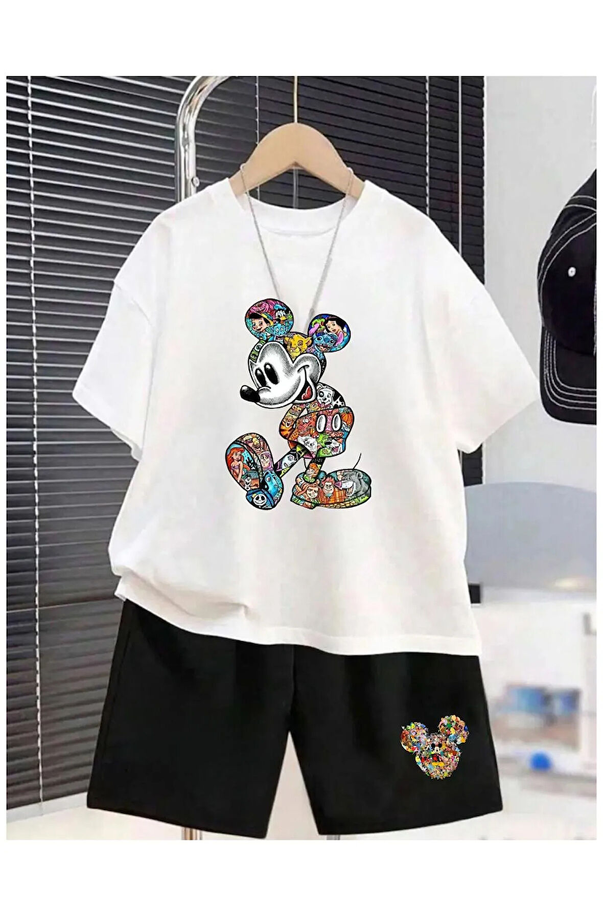 Çocuk Tasarım Mickey Mouse Kahramanlar Baskılı Bisiklet Yaka Alt-üst Takım Pamuklu