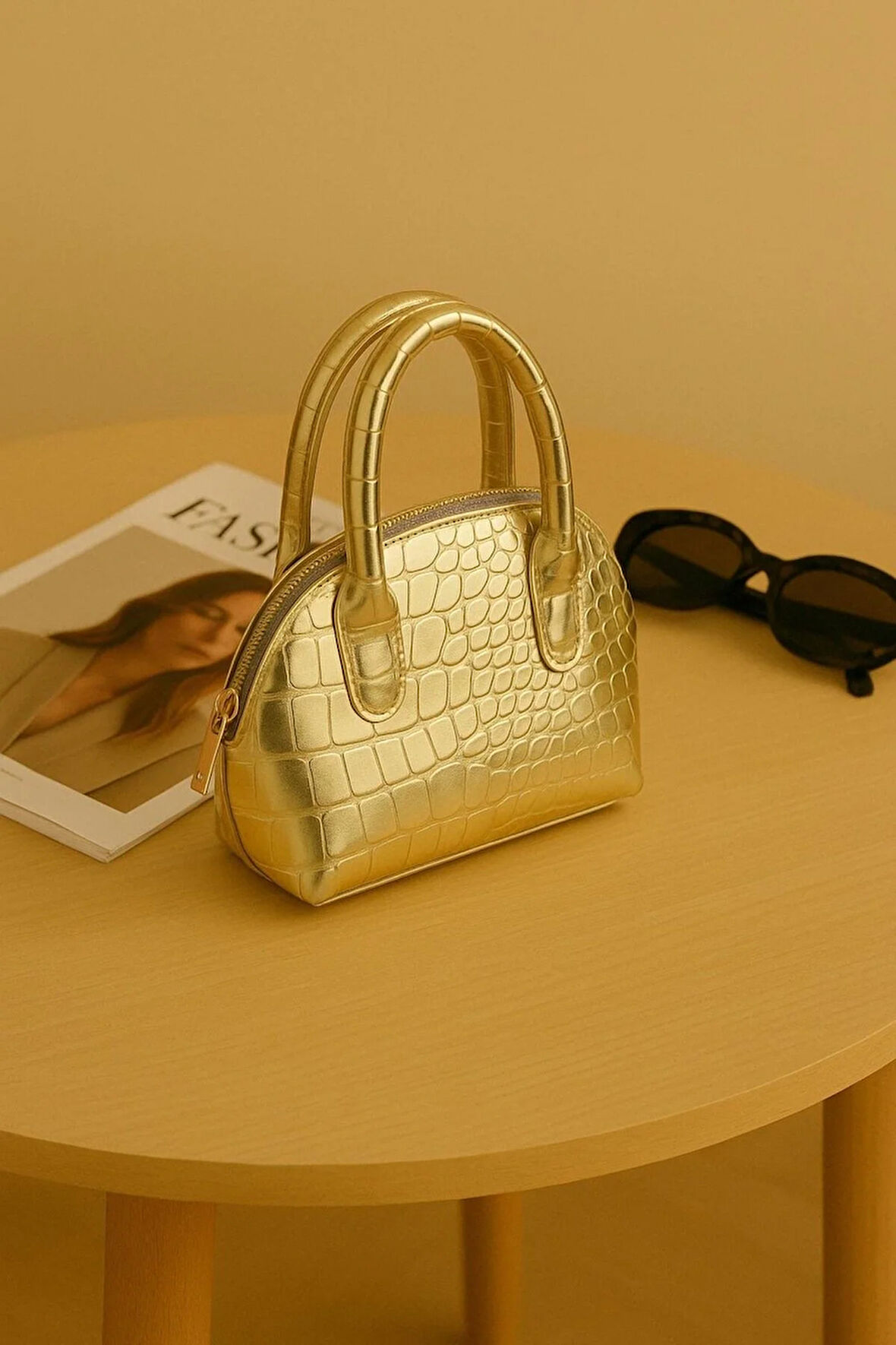 Mini el ve omuz çantası timsah deri baskılı berrak çanta