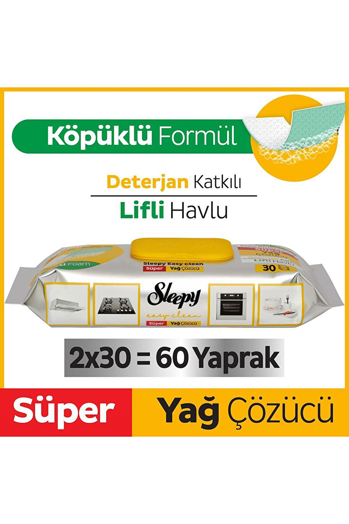 Easy Clean Süper Yağ Çözücü Yüzey Temizlik Havlusu&mendili 2x30 (60 YAPRAK)