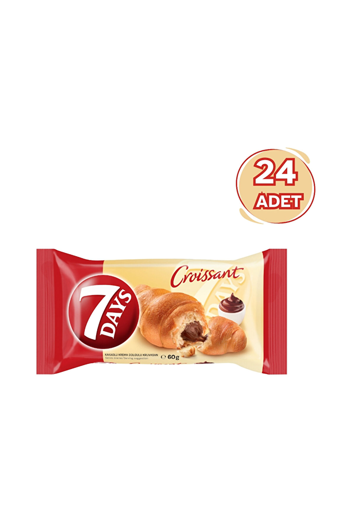 7 Days Kakaolu Kruvasan 60g (24’LÜ PAKET) – Çikolata Dolgulu Lezzet