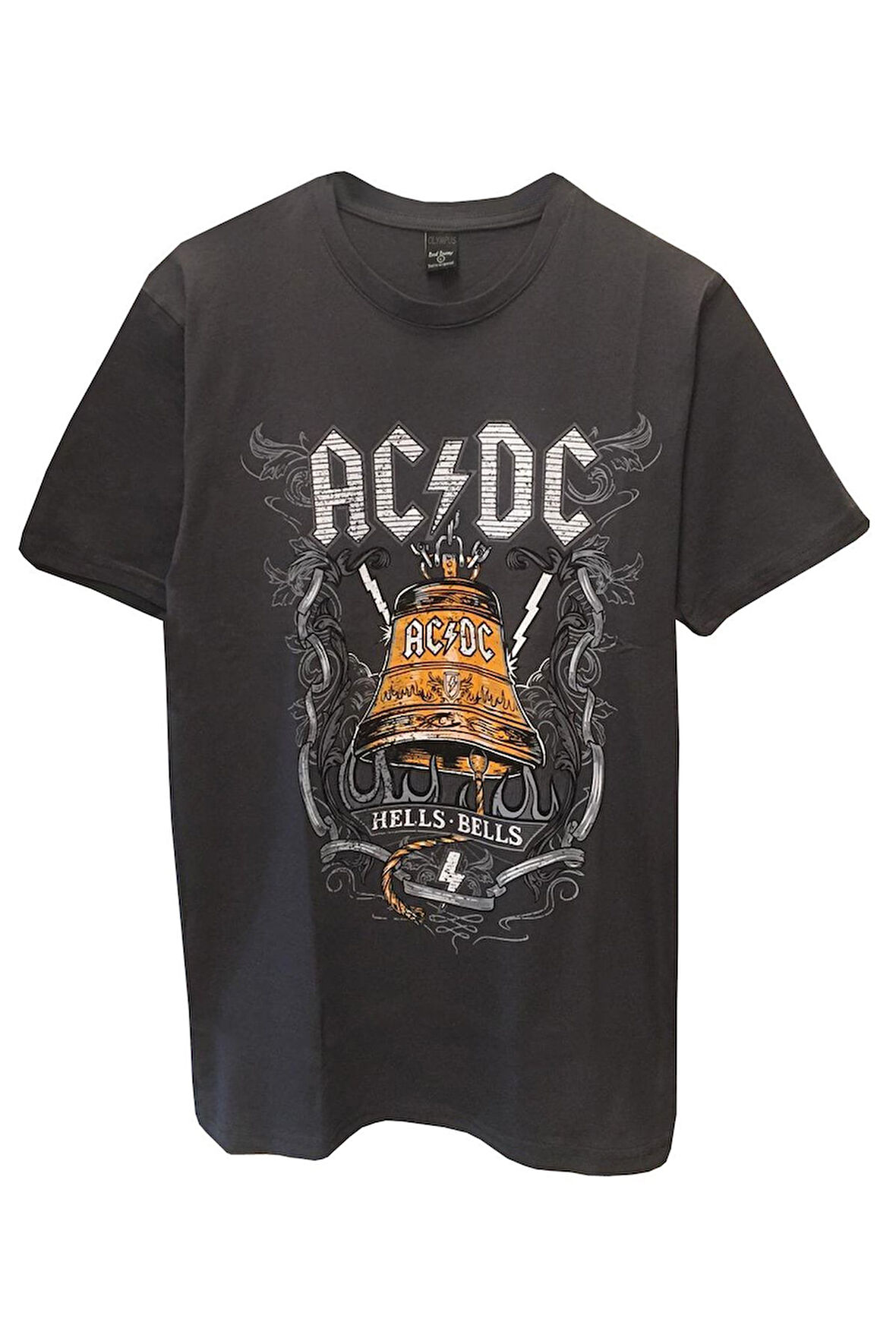 Unisex Rock Müzik Acdc Baskılı Gri Tişört