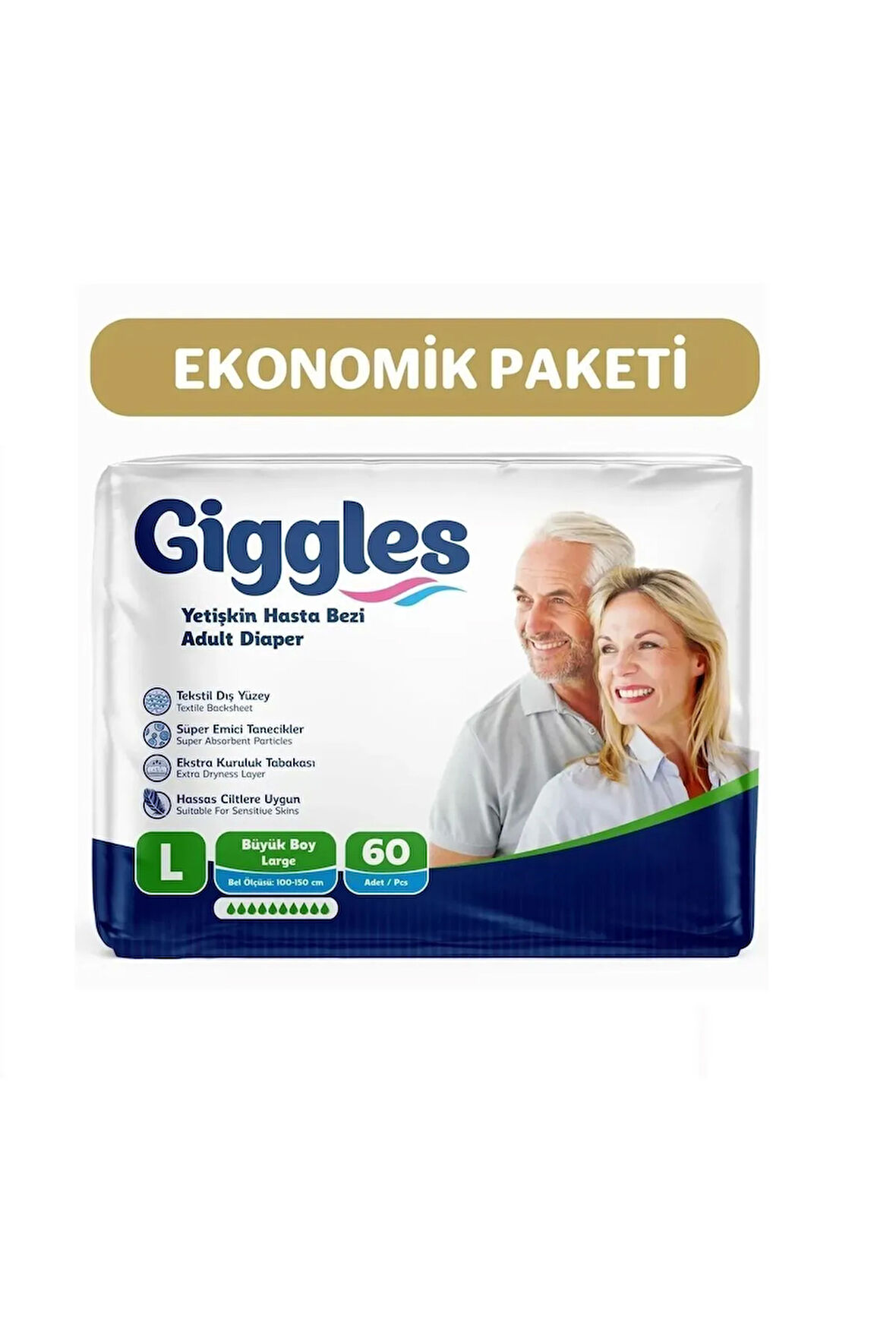 Yetişkin Bel Bağlamalı Hasta Bezi Large 30'lu 2 Paket 60 Adet