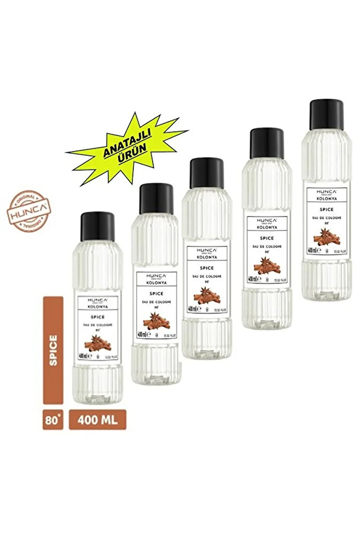 Tarçın Kolonyası 400 ml – Ferahlatıcı Baharatlı Koku, Kalıcı Etki 5 ADET