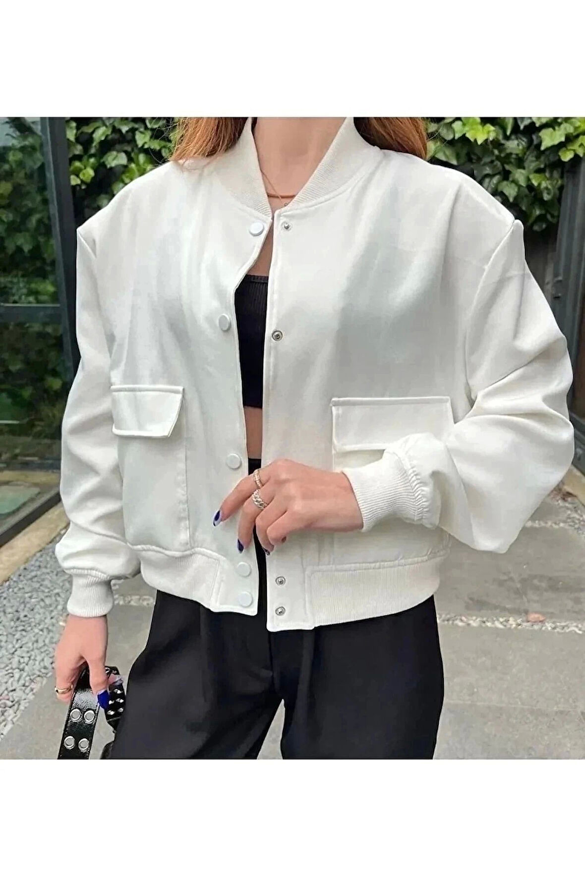 Kadın Beyaz Butik Mevsimlik Bomber Ceket
